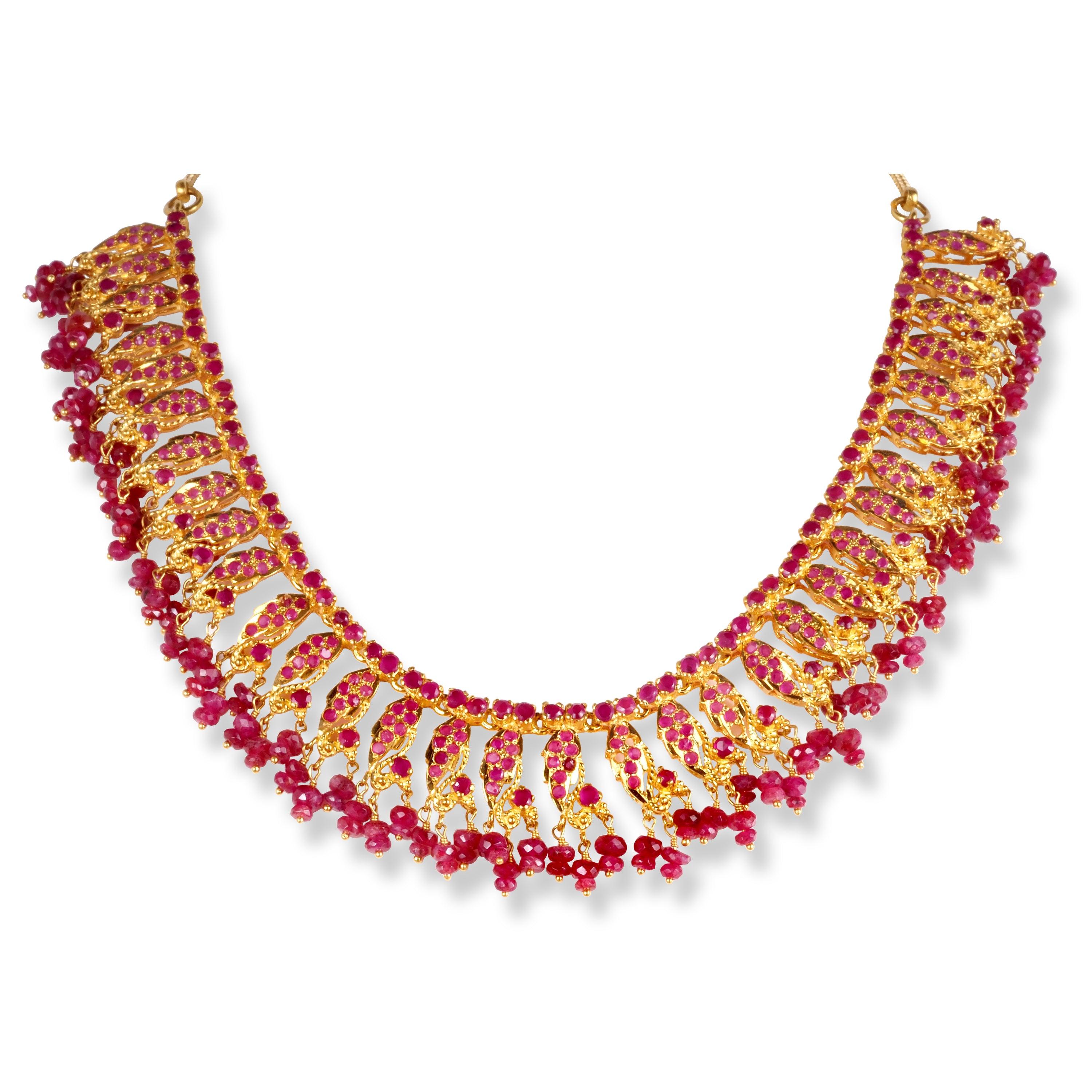 22ct Gold Necklace with synthetic Red stones N-3678 - Minar Jewellers