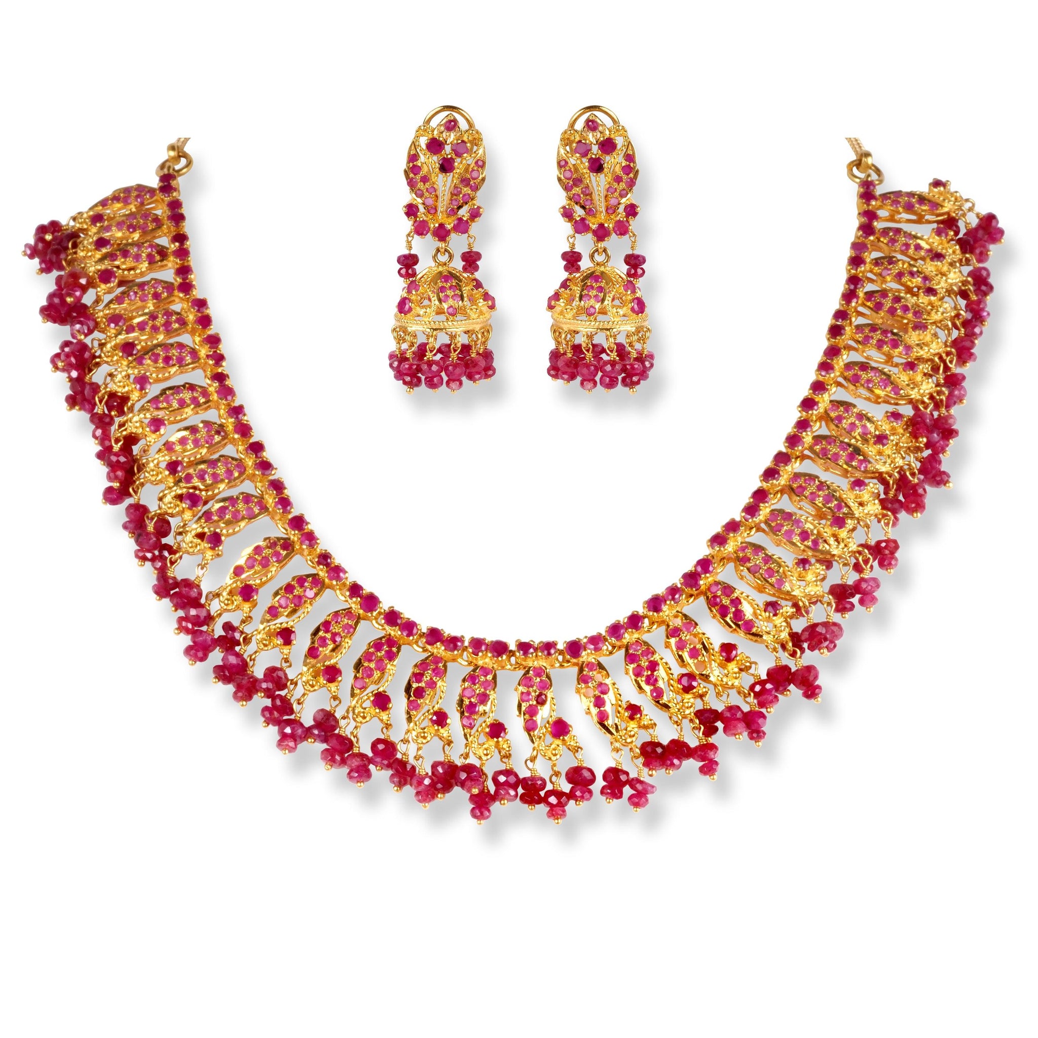 22ct Gold Necklace with synthetic Red stones N-3678