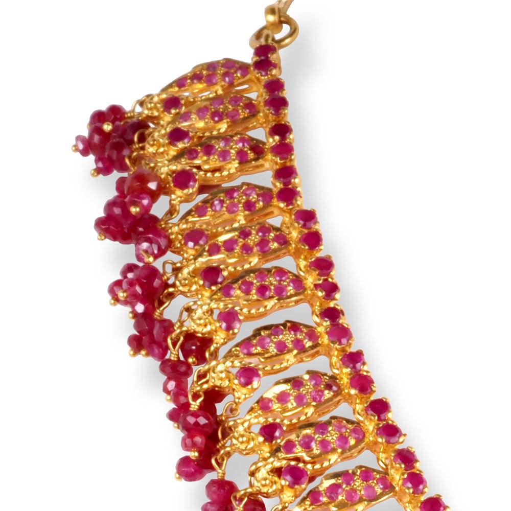 22ct Gold Necklace with synthetic Red stones N-3678