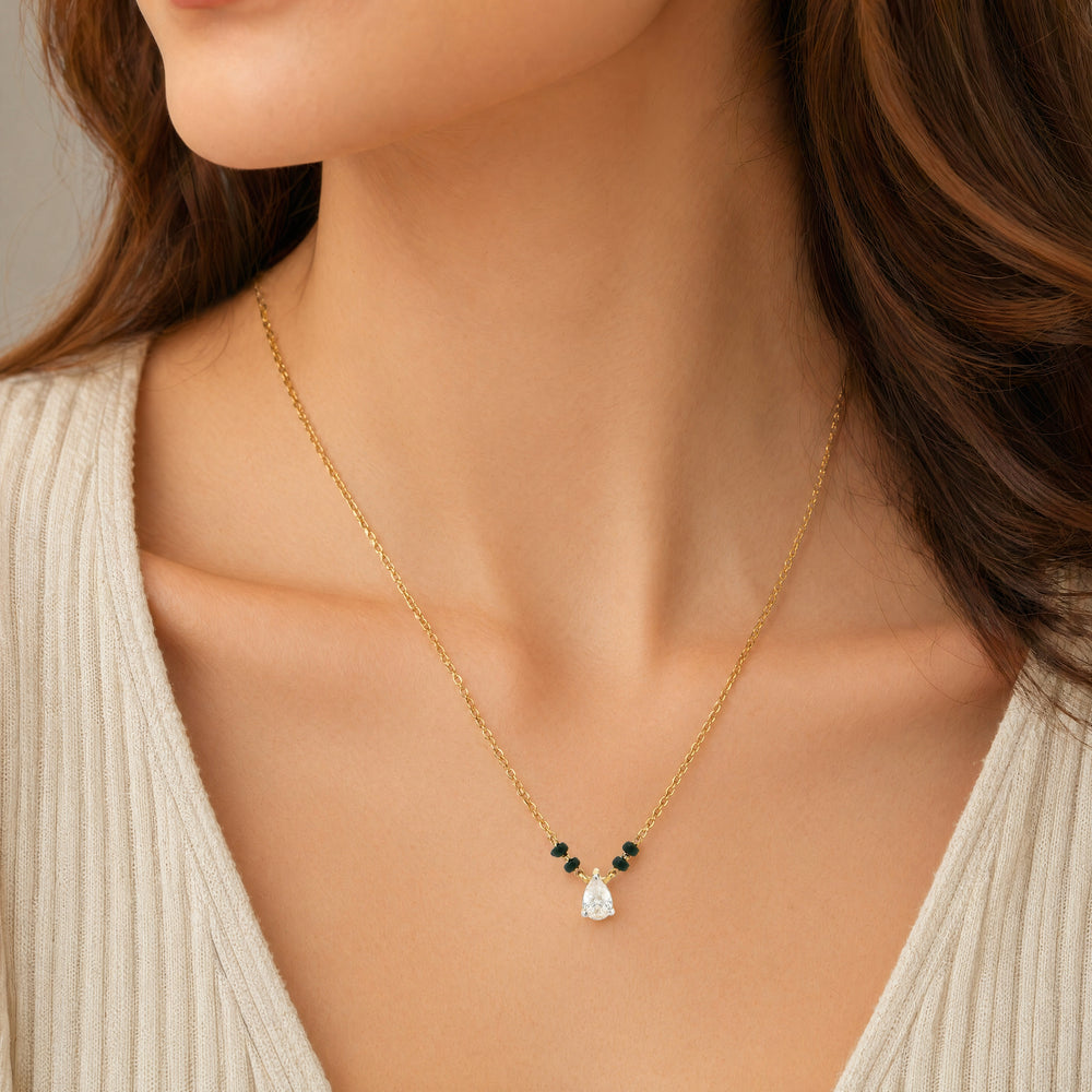 22ct Gold Pear Shaped Cubic Zirconia Mangalsutra with Black Bead Chain