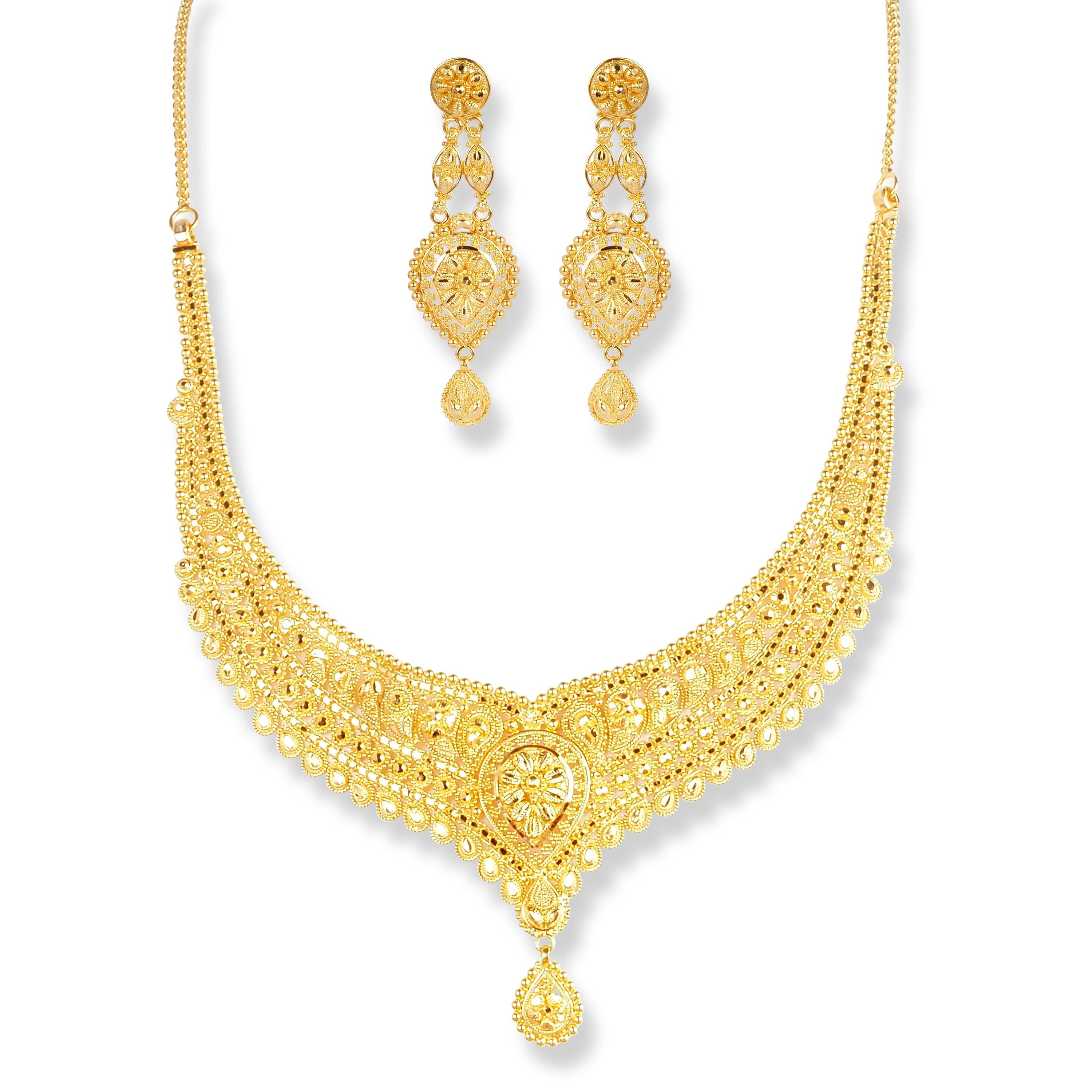 22ct Gold Set with Graduated Filigree Design and '' U '' Hook Clasp N-7924 - Minar Jewellers