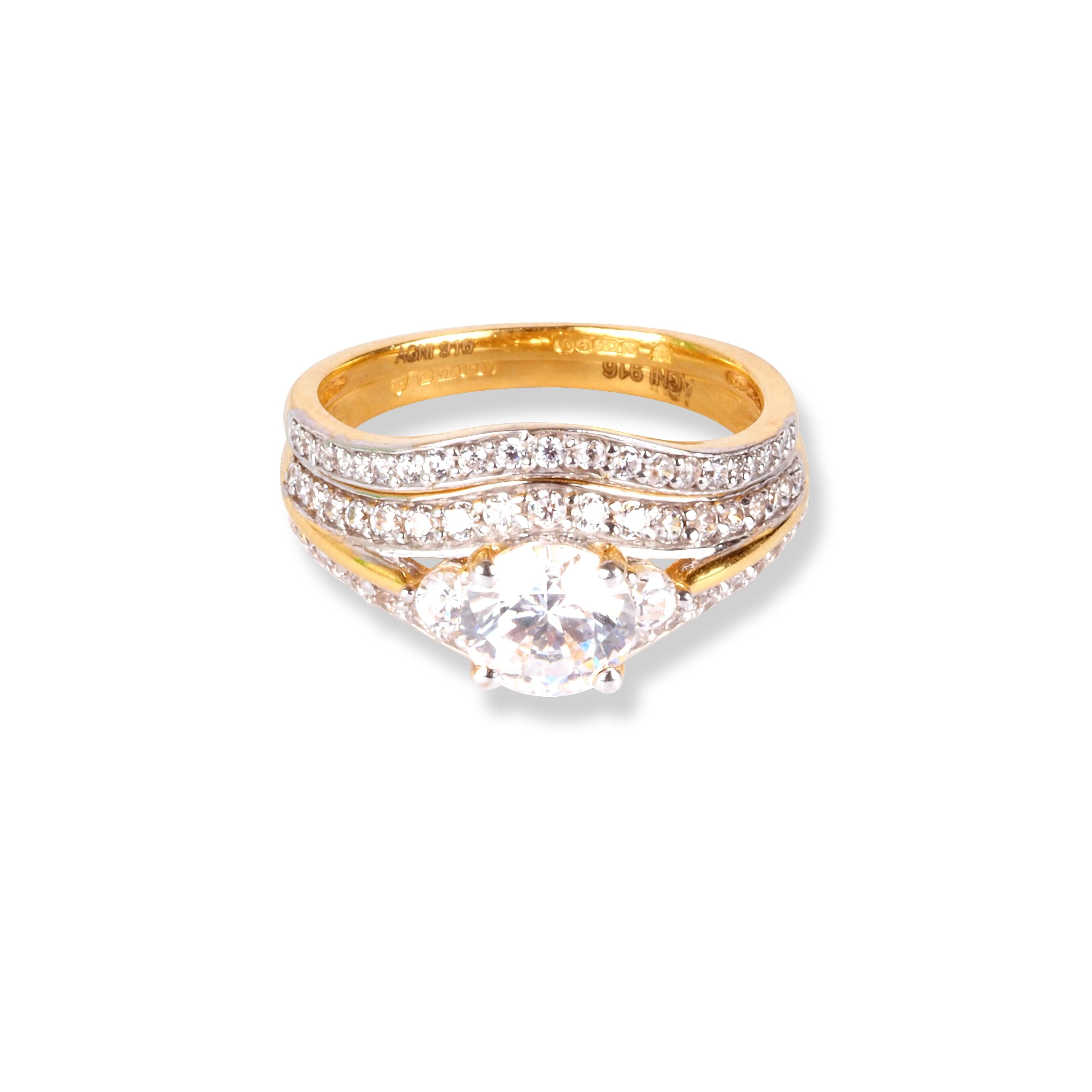 22ct Gold Swarovski Zirconia Engagement Ring and Wedding Band Suite LR-6627 - Minar Jewellers