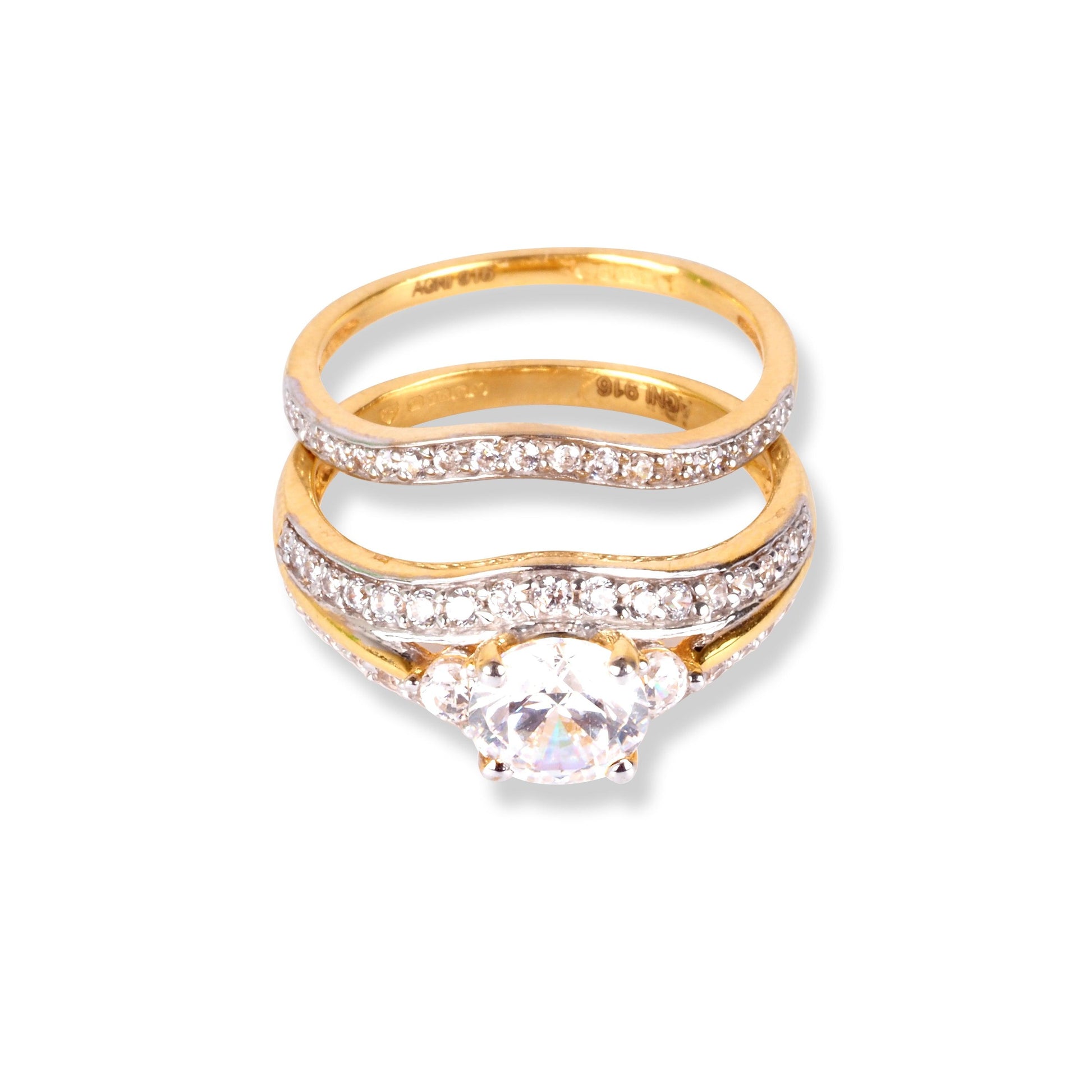 22ct Gold Swarovski Zirconia Engagement Ring and Wedding Band Suite LR-6627 - Minar Jewellers