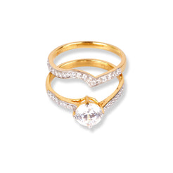 22ct Gold Swarovski Zirconia Engagement Ring and Wedding Band Suite LR-6628 - Minar Jewellers