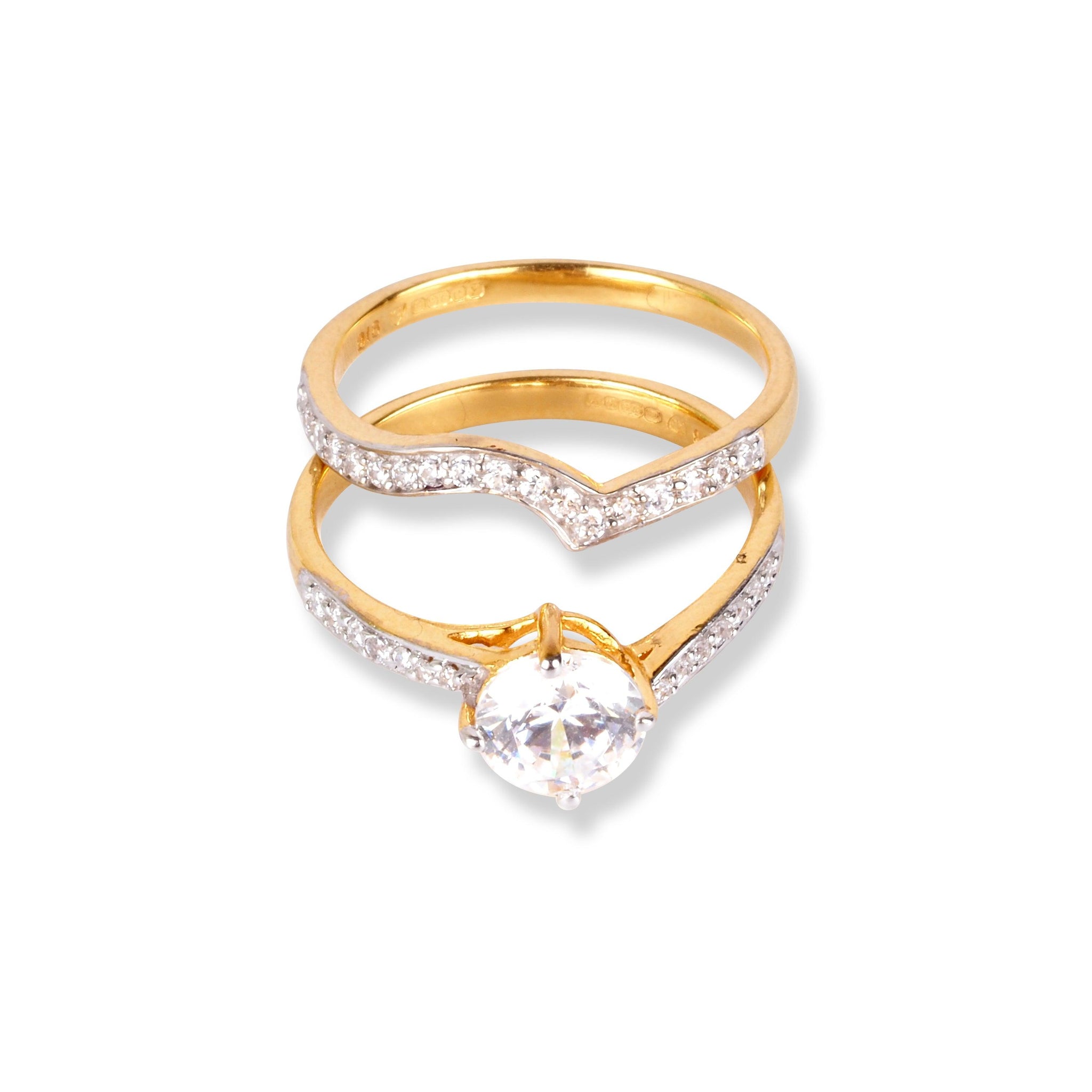 22ct Gold Swarovski Zirconia Engagement Ring and Wedding Band Suite LR-6628