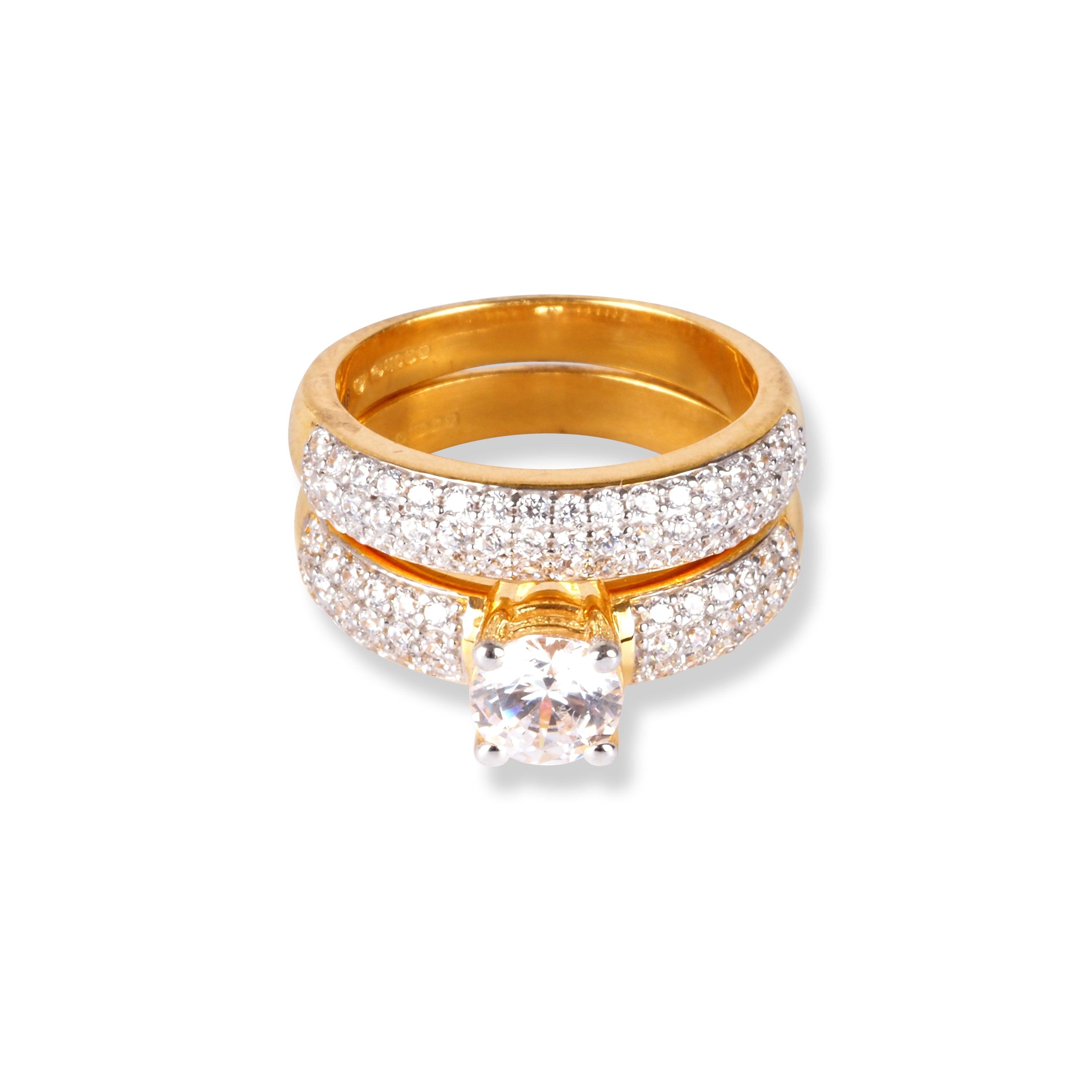 22ct Gold Swarovski Zirconia Engagement Ring and Wedding Band Suite LR-6630 - Minar Jewellers