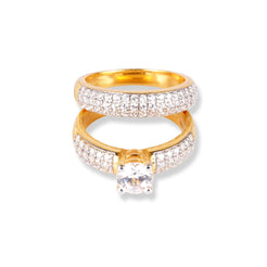 22ct Gold Swarovski Zirconia Engagement Ring and Wedding Band Suite LR-6630 - Minar Jewellers