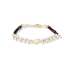 22ct Gold Ladies Bracelet with Hematite & Diamond Cutting Bead Design with Fishtail Clasp (7.4g) LBR-7145 - Minar Jewellers