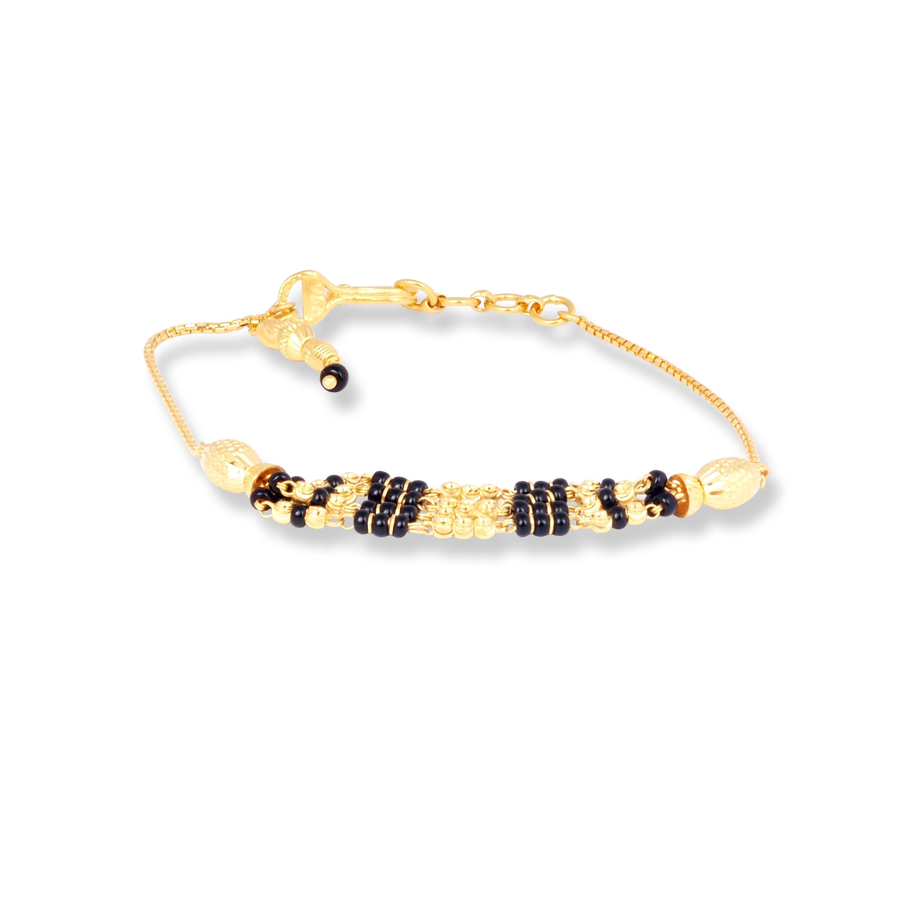 22ct Gold Ladies Bracelet with Hematite & Diamond Cutting Bead Design with U Hook Clasp (5.8g) LBR-7146 - Minar Jewellers