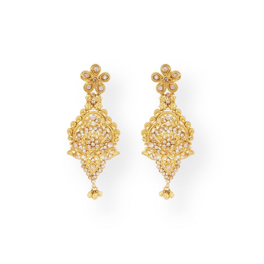 22ct Gold Antique-Style Bridal Necklace & Earrings Set with Intricate Filigree