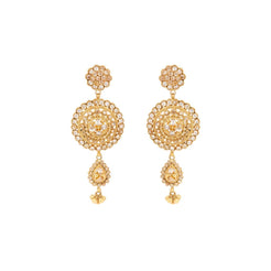 22ct Gold Antique-Style Necklace & Earrings Set with Floral Circular Pendant Design