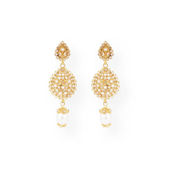22ct Gold Antique-Style Pearl & Cubic Zirconia Teardrop Necklace and Earrings Set