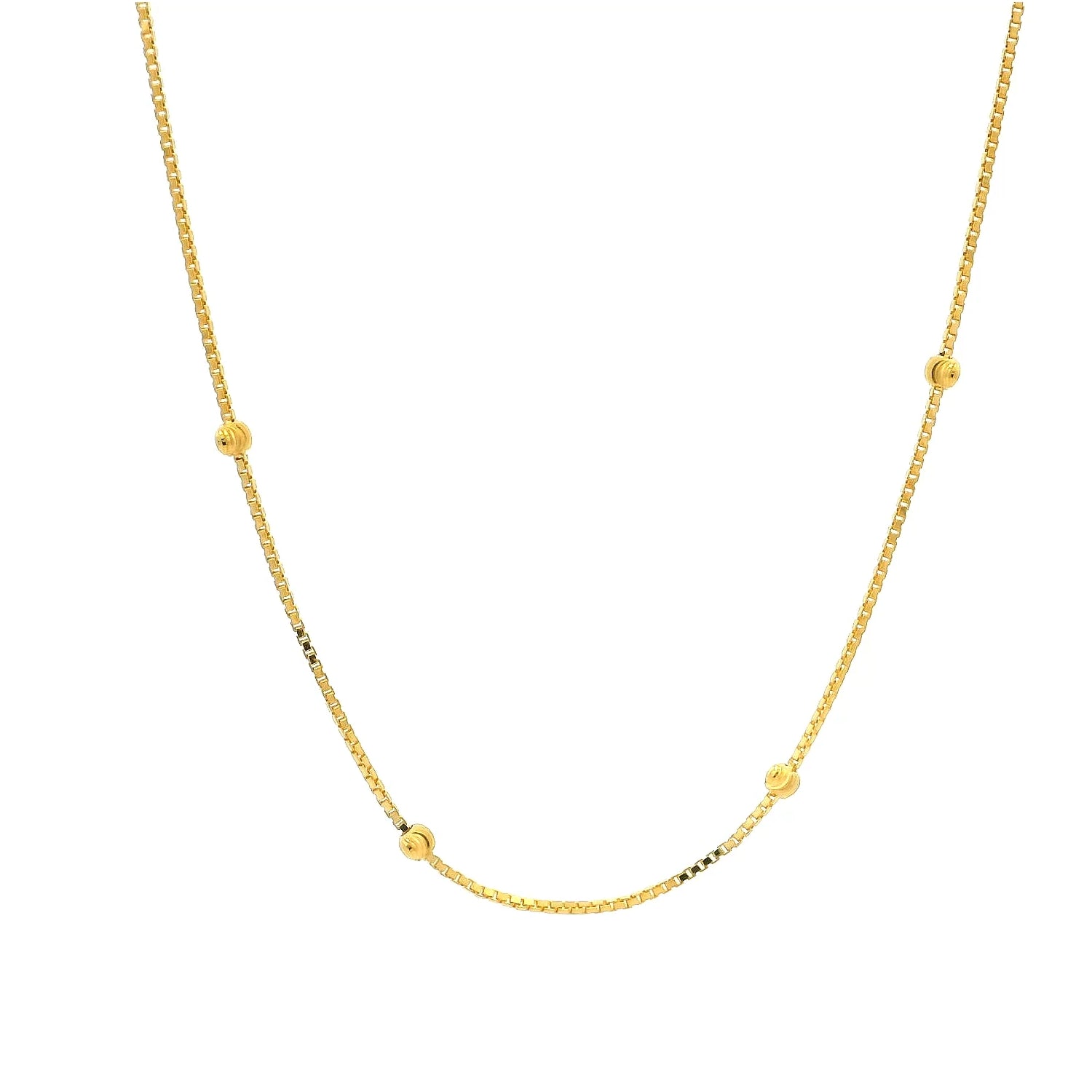 22ct Gold Box Chain Necklace with Diamond Cut Bead Detail