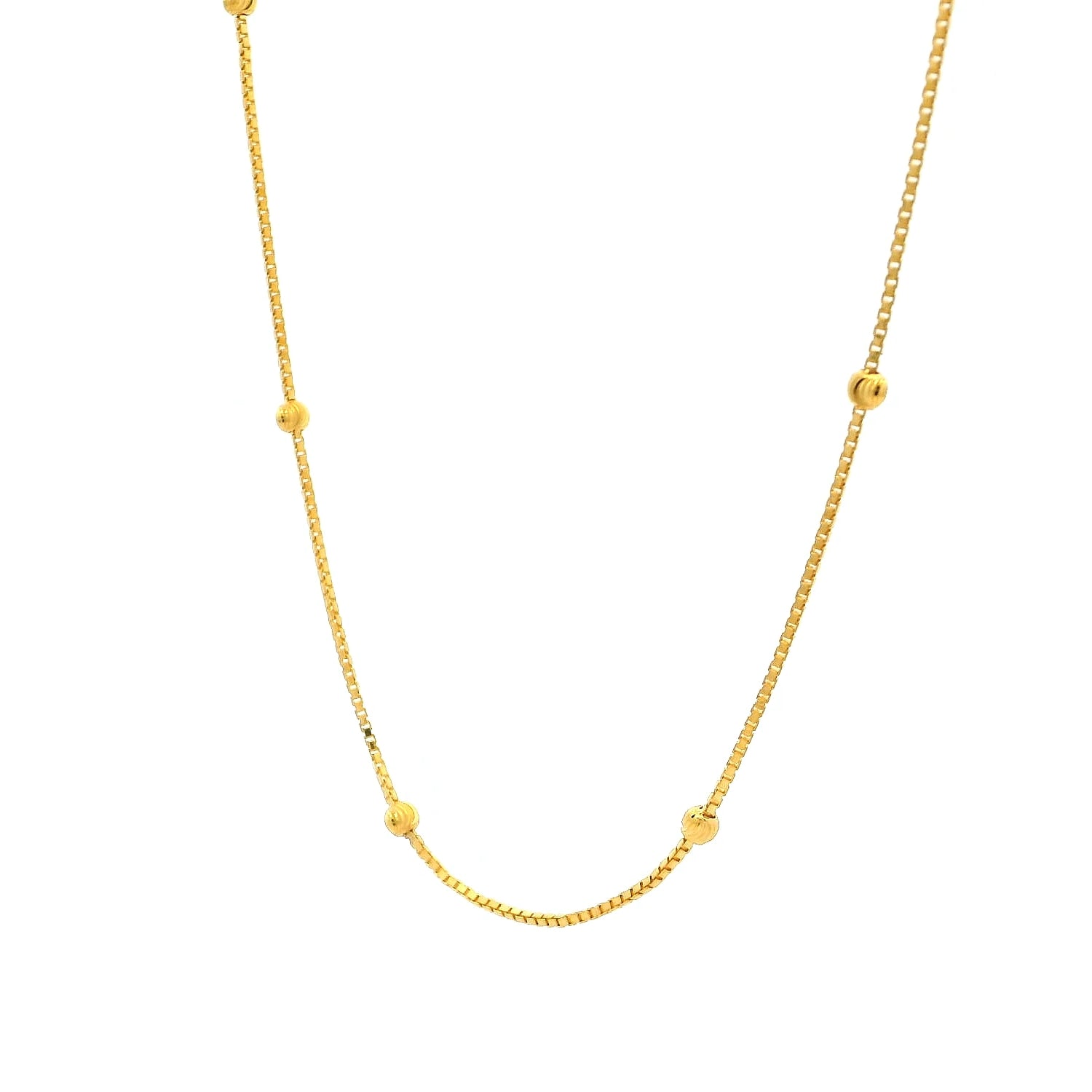 22ct Gold Box Chain Necklace with Diamond Cut Bead Detail | 18 Inches