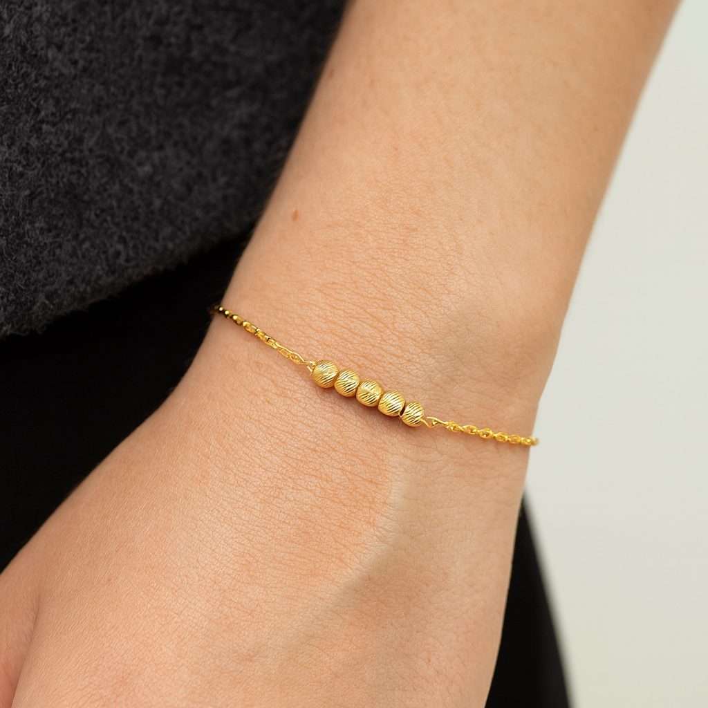 22ct Gold Bracelet with Five Diamond-Cut Beads – Perfect for Gifts & Everyday Wear