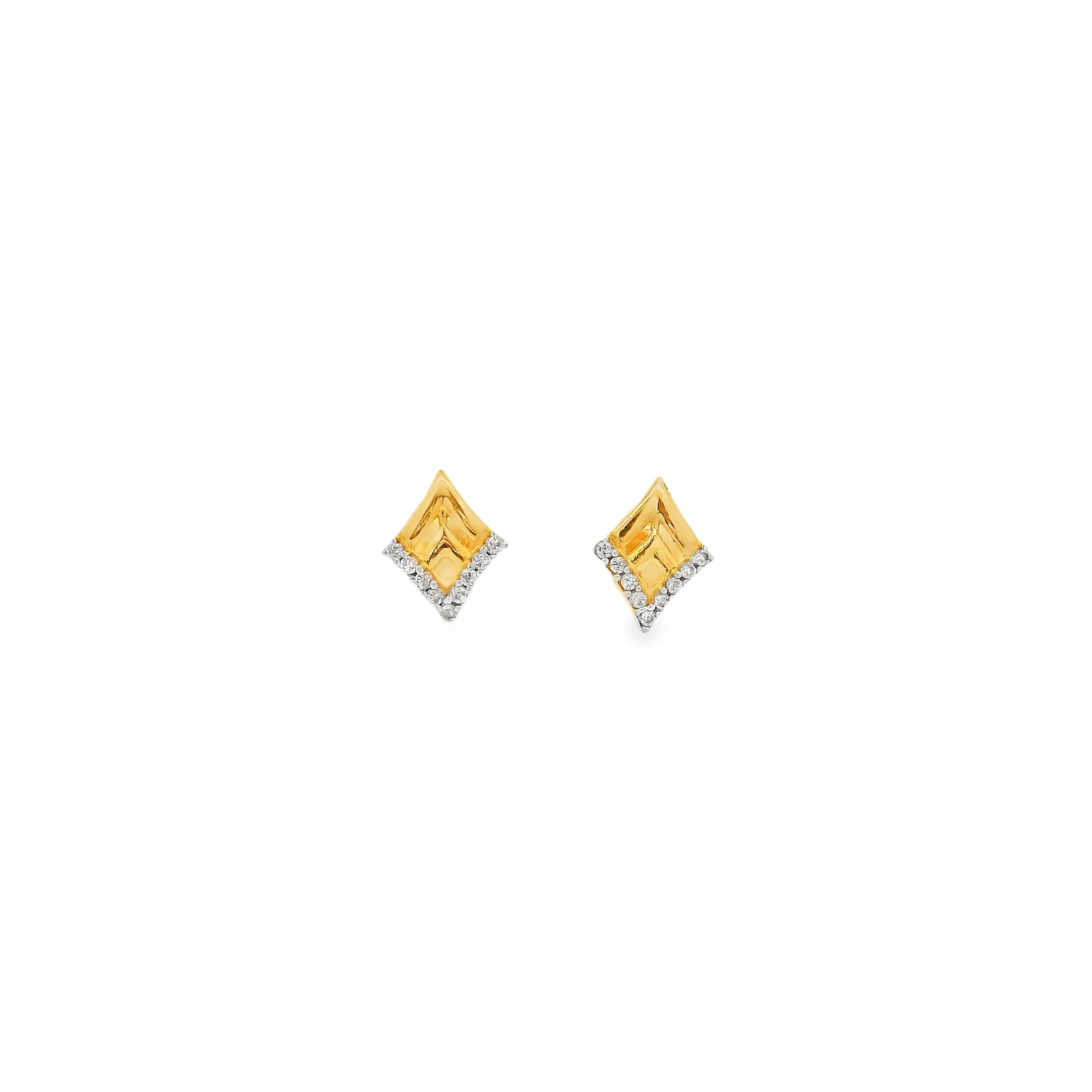 22ct Gold Classic Rhombus Stud Earrings with Sparkling Cubic Zirconia