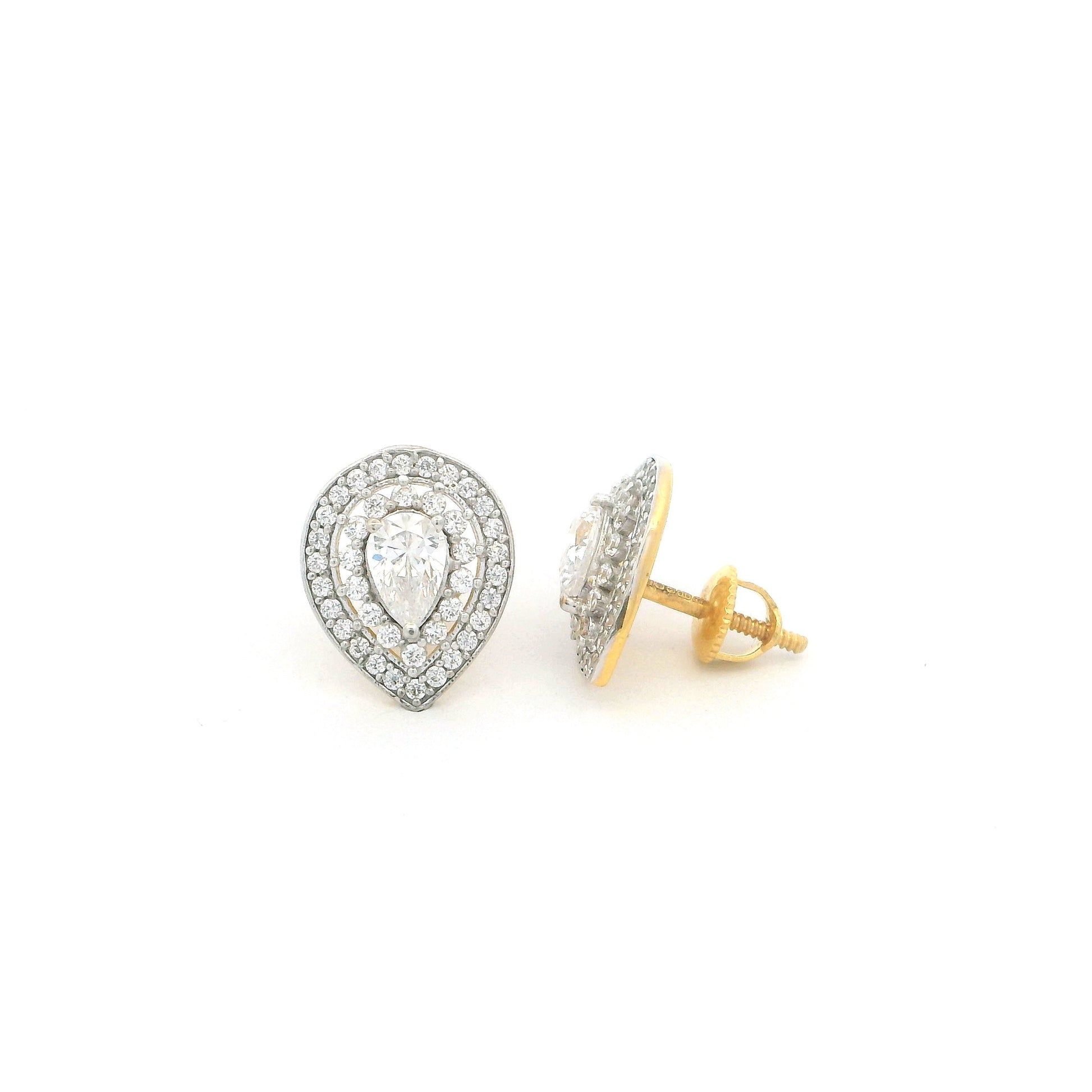 22ct Gold Cluster Design Ear Studs with Pear and Round Cubic Zirconia Stones