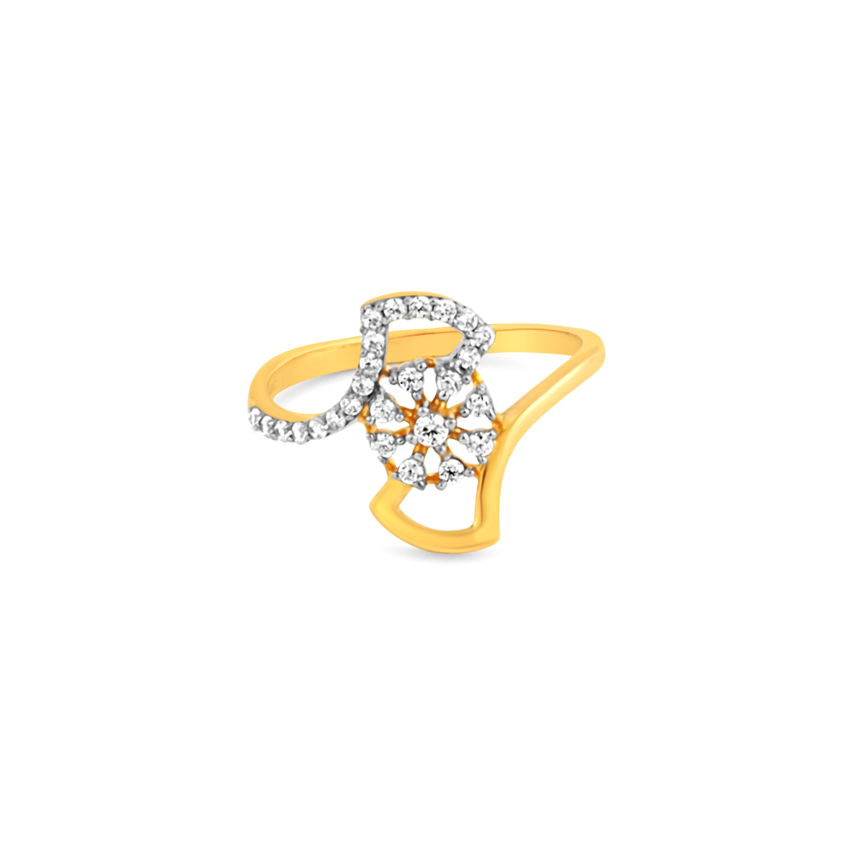 22ct Gold Contemporary Floral Swirl Ring with Cubic Zirconia Stones | Size M½