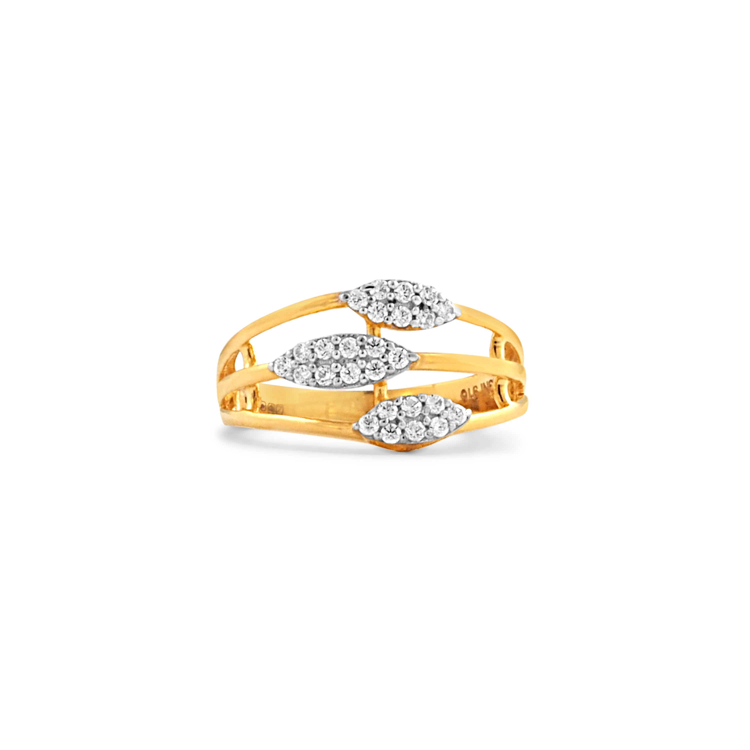 22ct Gold Cubic Zirconia Dress Ring – Leaf Design | Size L½