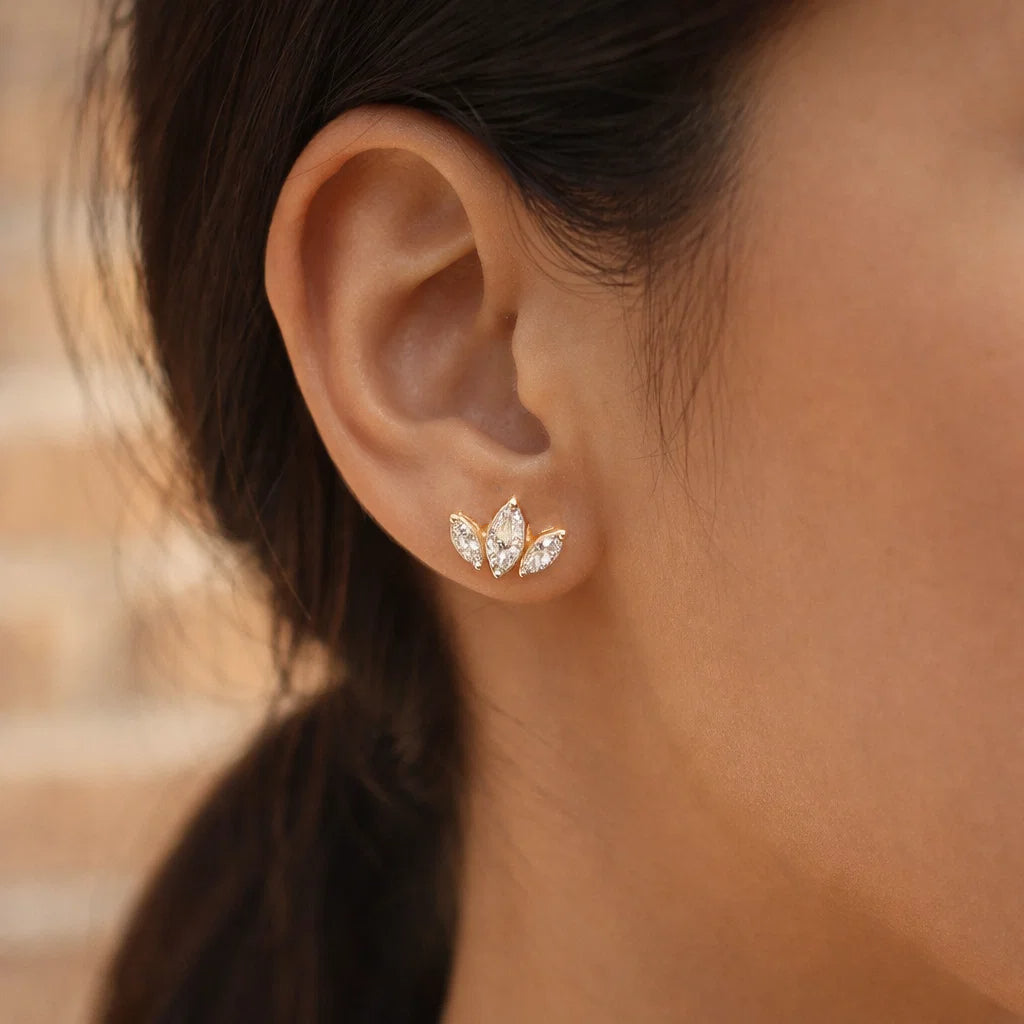 22ct Gold Cubic Zirconia Stud Earrings for Women – Marquise Design