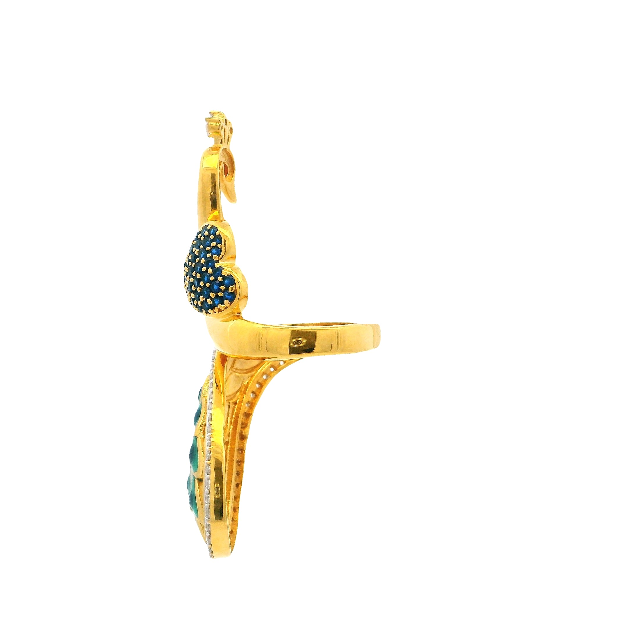22ct Gold Designer Peacock Ring for Women – Enamel and Cubic Zirconia | Size M
