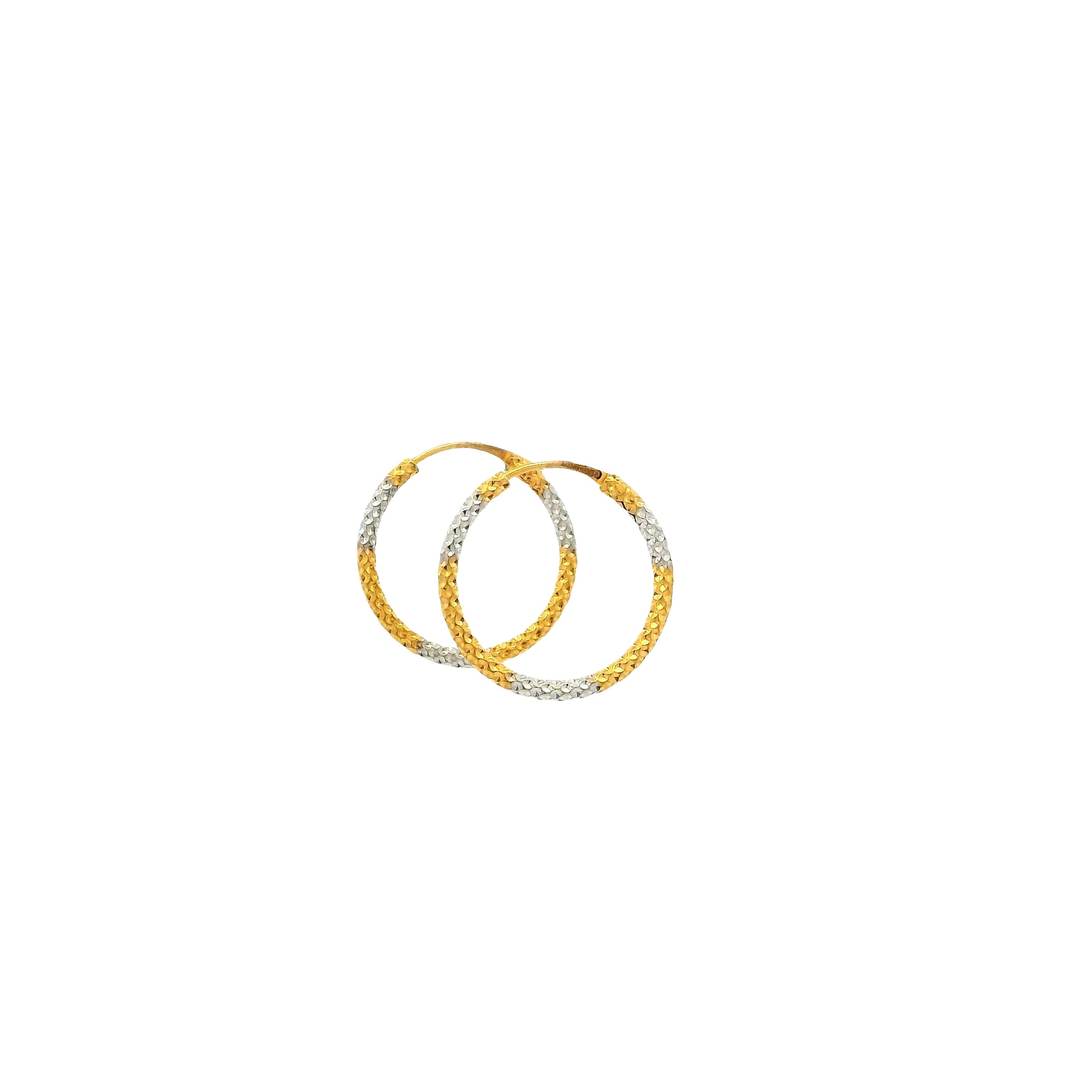 22ct Gold Diamond Cut Hoop Earrings with Rhodium Plating | Elegant Shine