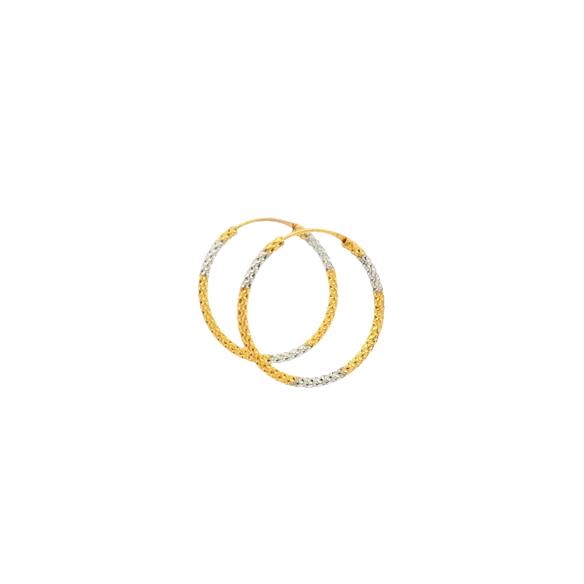 22ct Gold Diamond Cut Hoop Earrings with Rhodium Plating | Elegant Shine