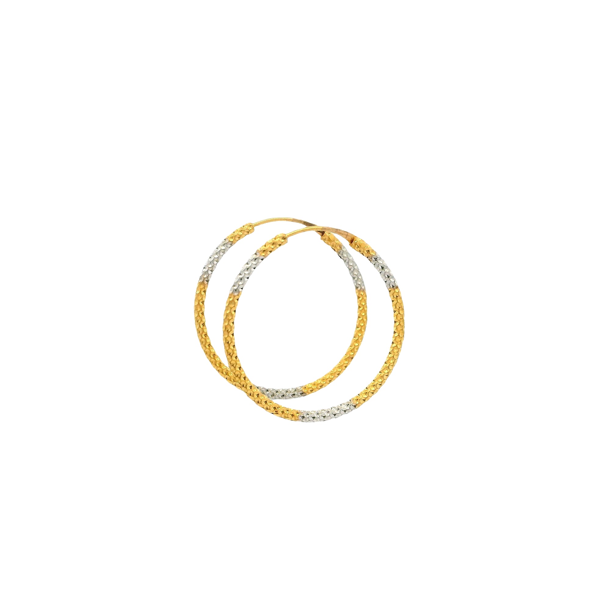 22ct Gold Diamond Cut Hoop Earrings with Rhodium Plating | Elegant Shine