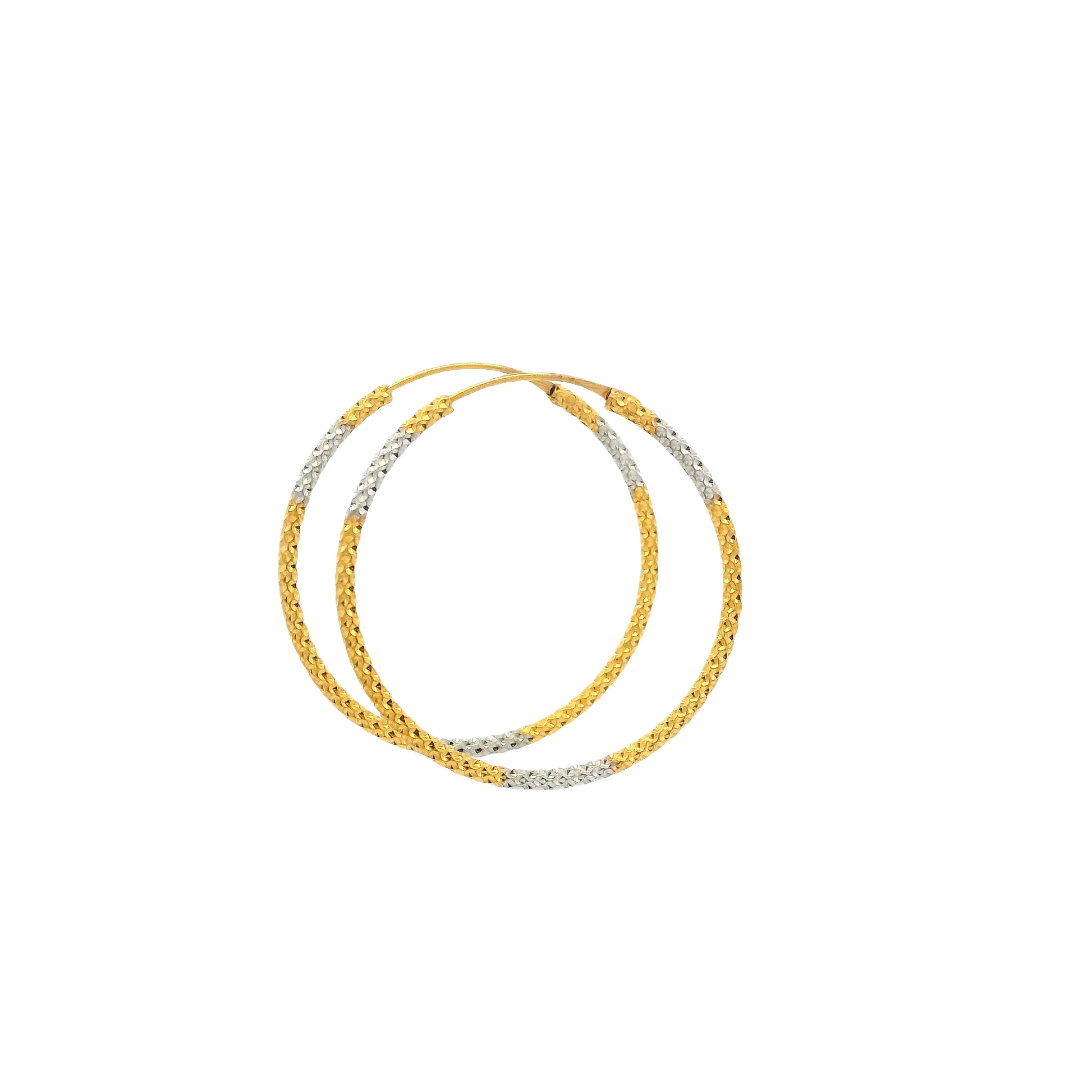 22ct Gold Diamond Cut Hoop Earrings with Rhodium Plating | Elegant Shine