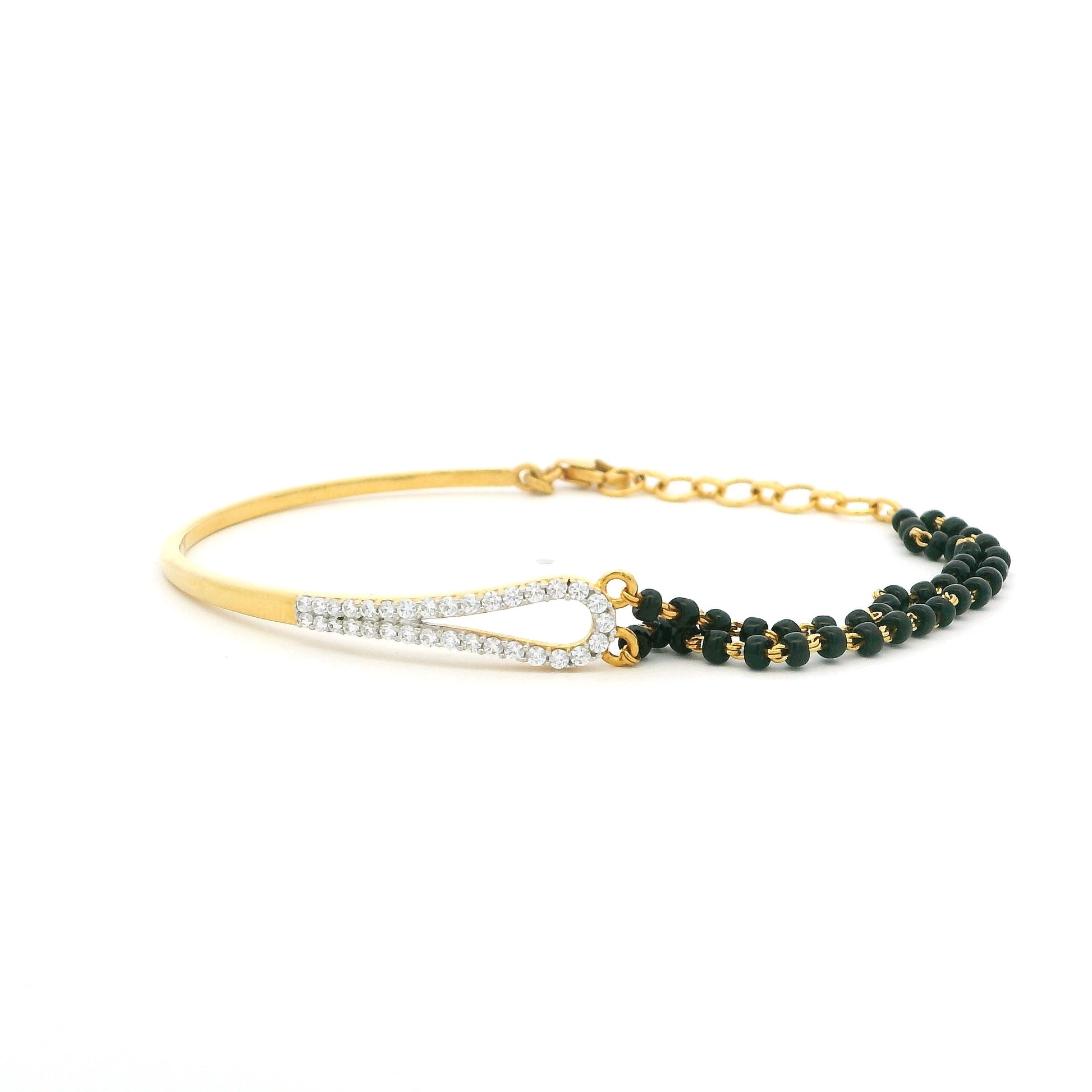 22ct Gold Elegant Adjustable Bracelet Bangle with Black Beads and Cubic Zirconia Detail