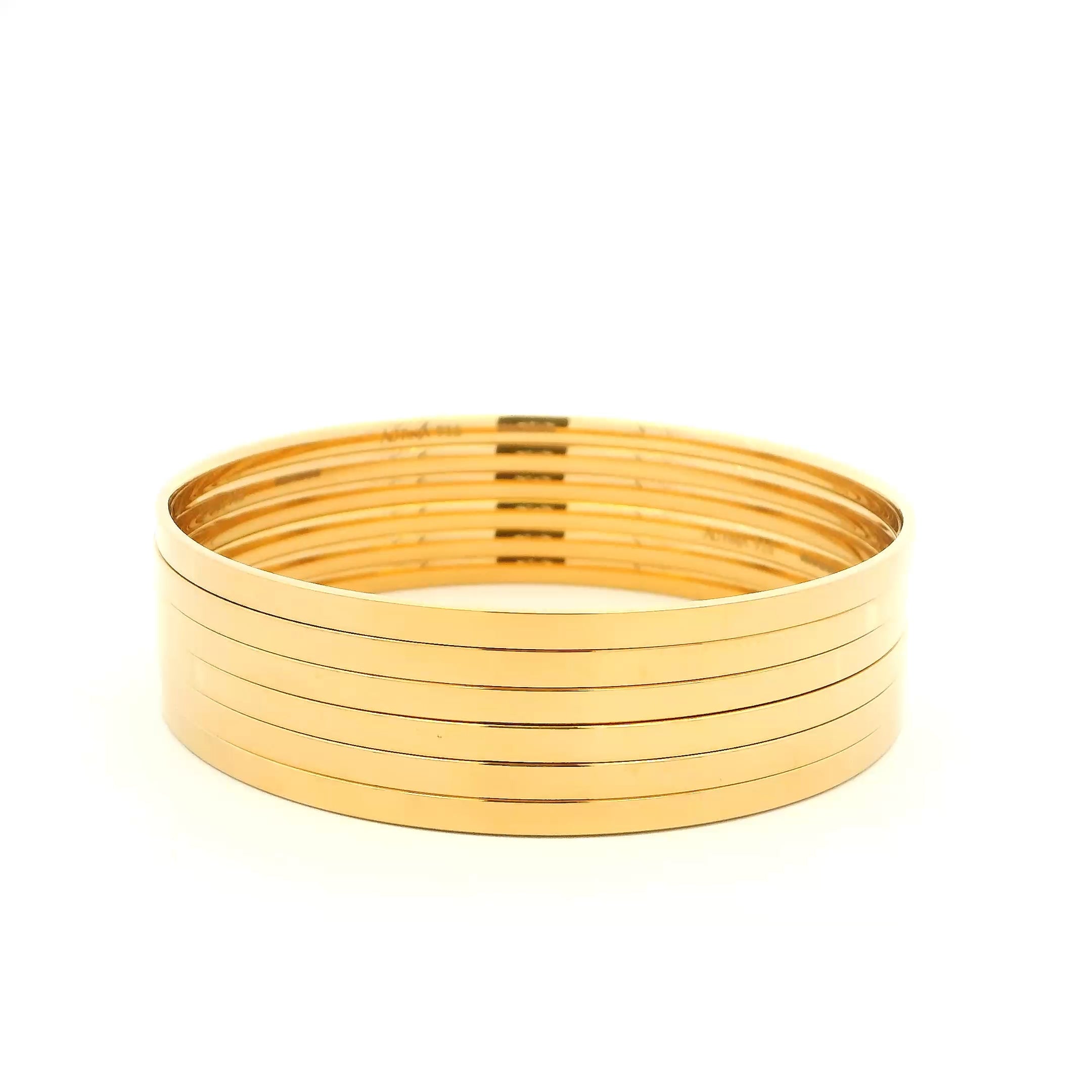22ct Gold Flat Bangles (Set of 6) – Polished Yellow Gold with Comfort Fit
