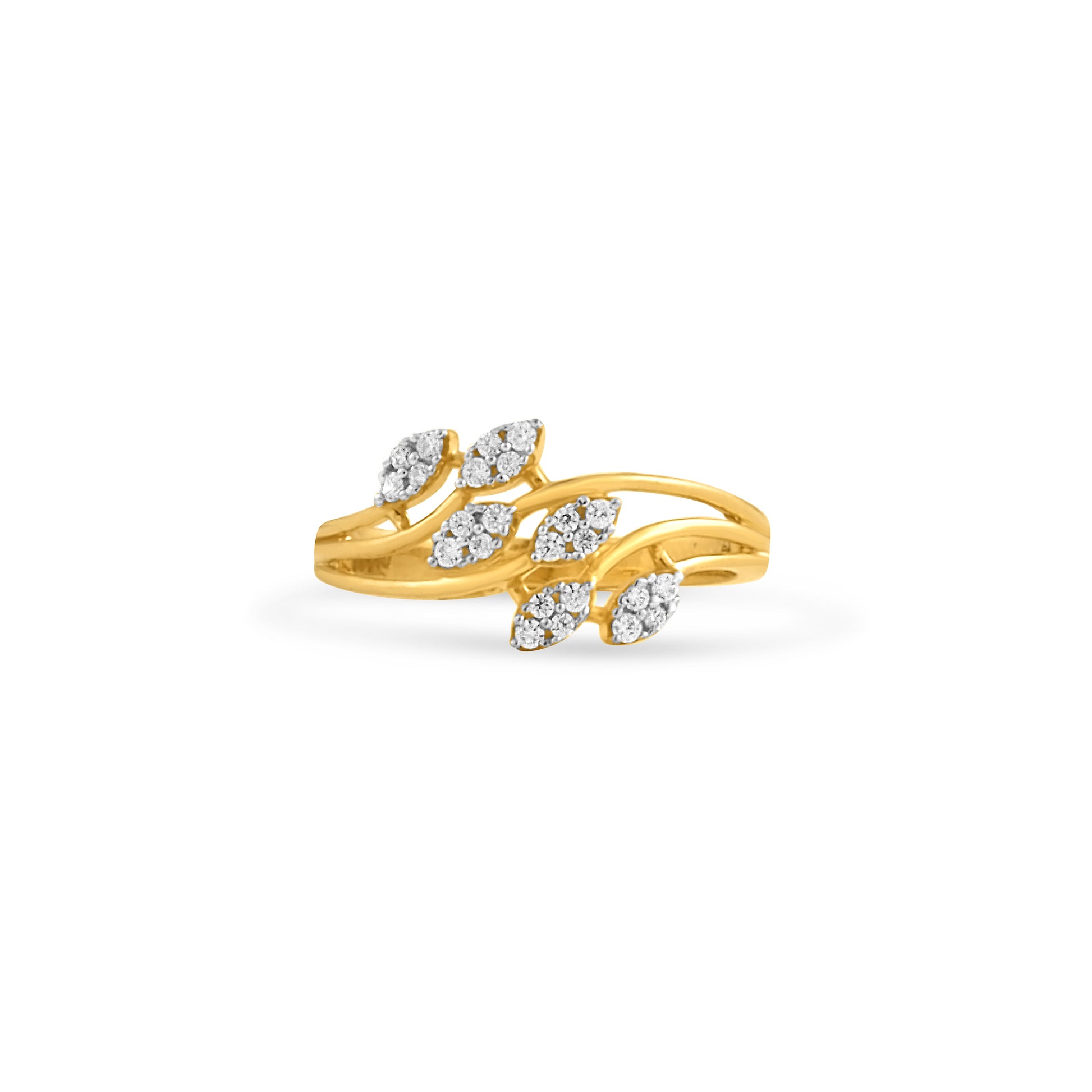 22ct Gold Floral Leaf Dress Ring with Cubic Zirconia Stones | Size K½