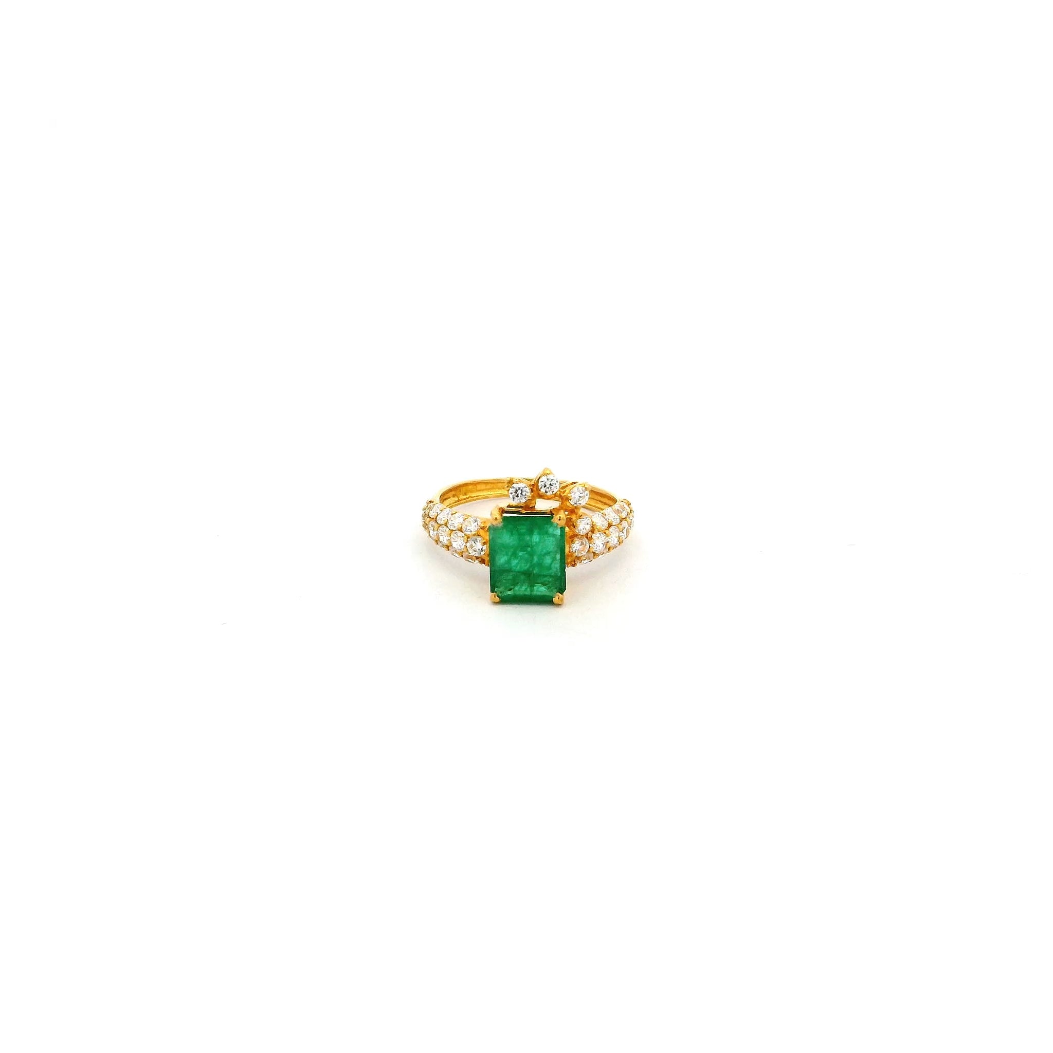 22ct Gold Green Stone Ring with Emerald Cut Centre and Cubic Zirconia | Size K½