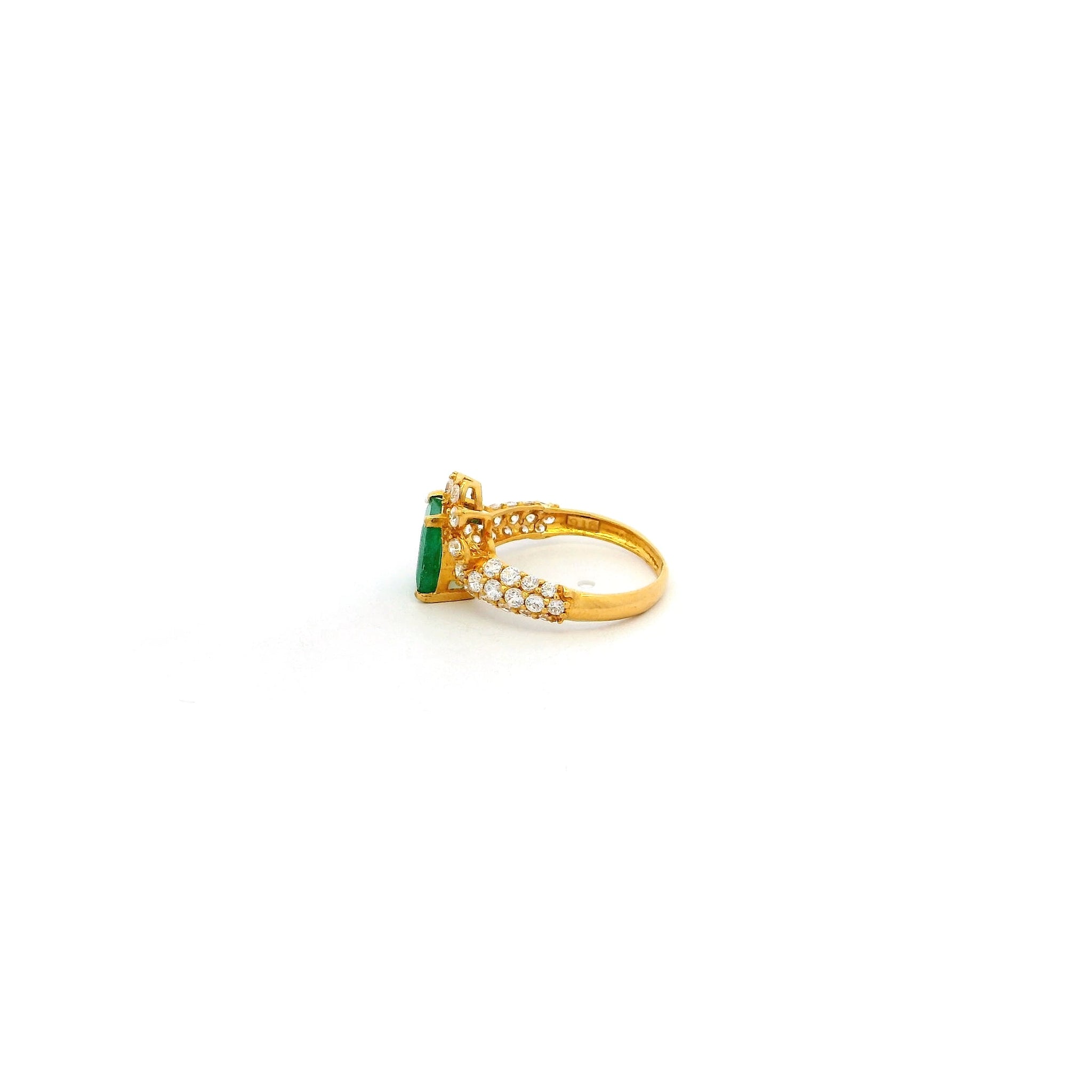 22ct Gold Green Stone Ring with Emerald Cut Centre and Cubic Zirconia | Size K½