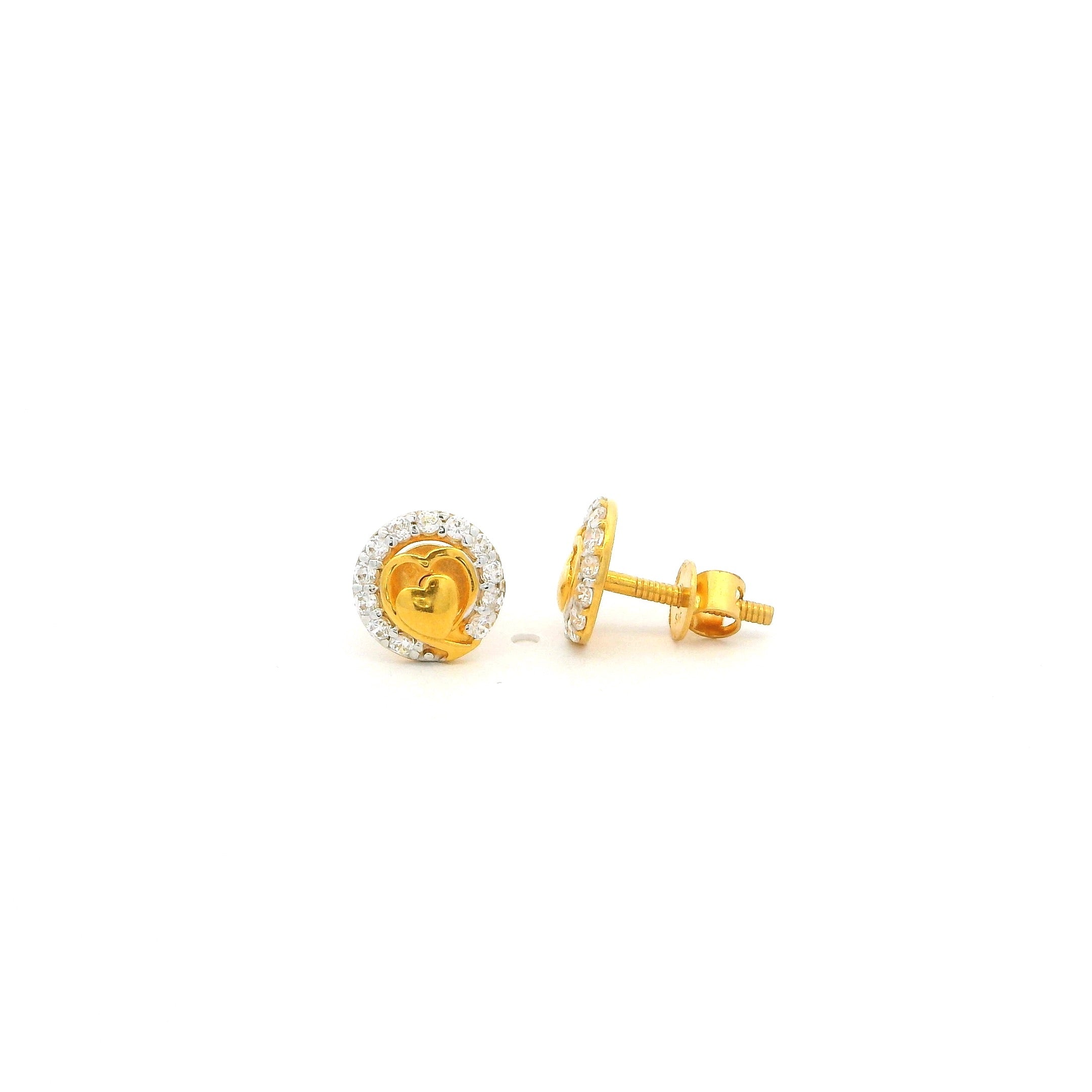 22ct Gold Heart Motif Stud Earrings with Cubic Zirconia – Elegant Everyday Sparkle