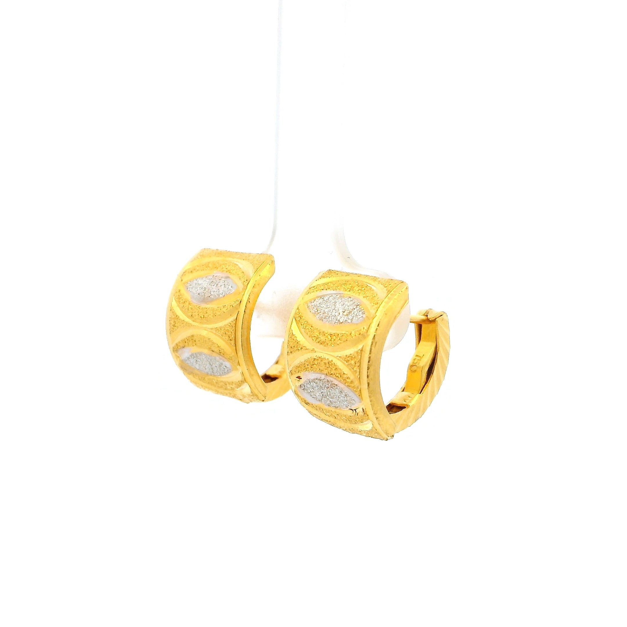 22ct Gold Hoop Earrings with Rhodium Plating – Modern Pattern Finish
