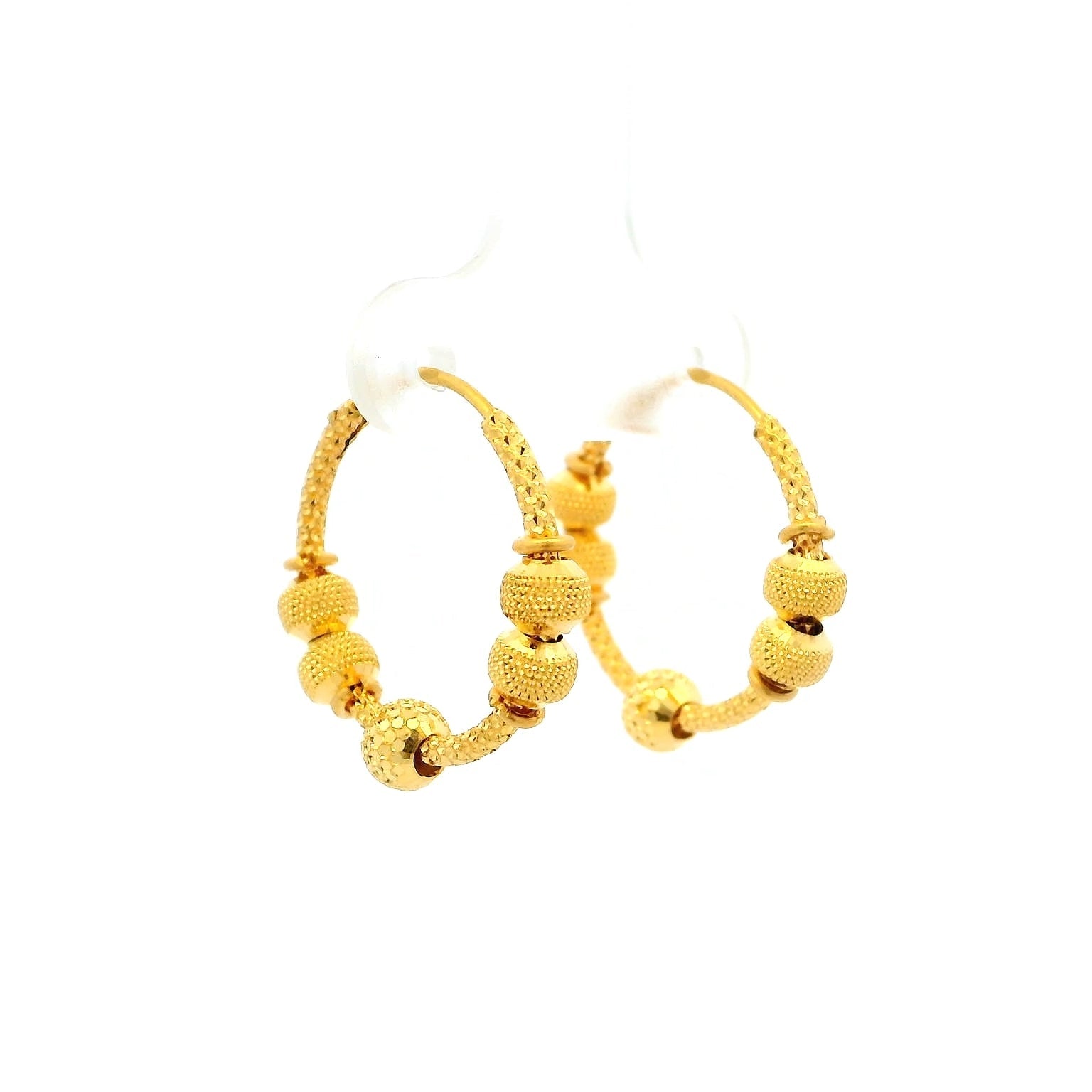 22ct Gold Hoop Earrings with Textured Beads – Elegant Filigree Style