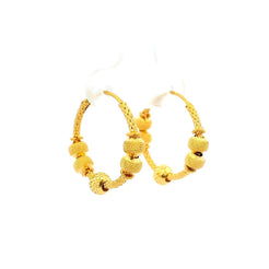 22ct Gold Hoop Earrings with Textured Beads – Elegant Filigree Style