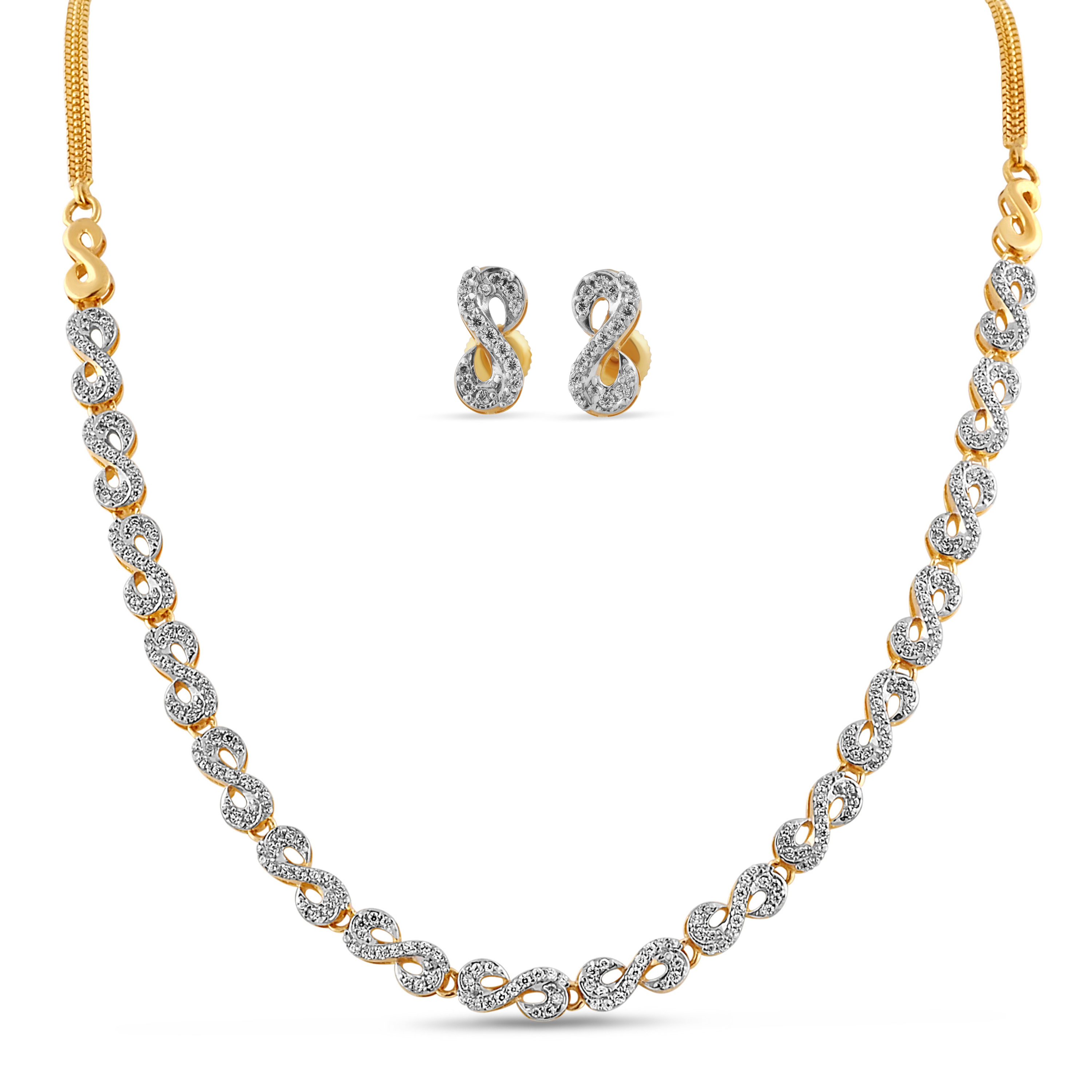 22ct Gold Infinity Pattern Necklace Set with Matching Cubic Zirconia Earrings