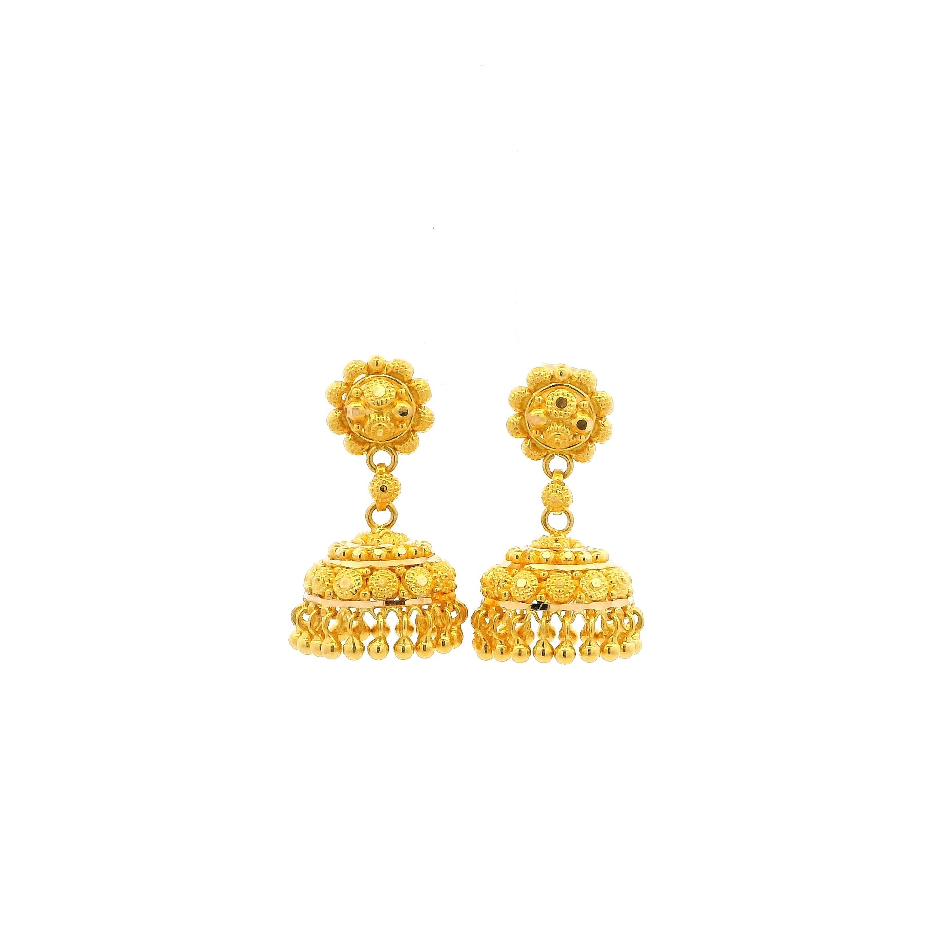 22ct Gold Jhumka Earrings – Handcrafted Filigree Traditional Style
