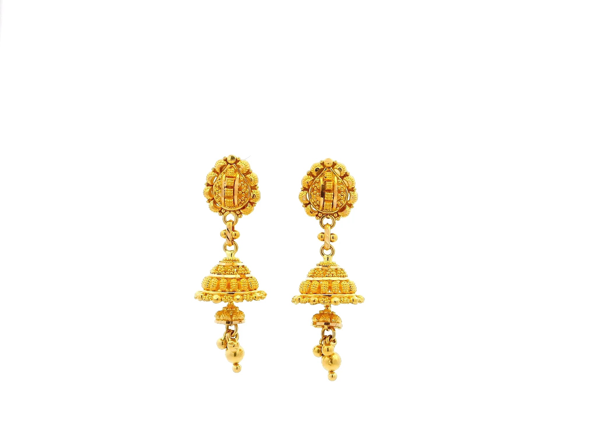 22ct Gold Jhumka Earrings – Intricate Filigree Design for Indian Festi
