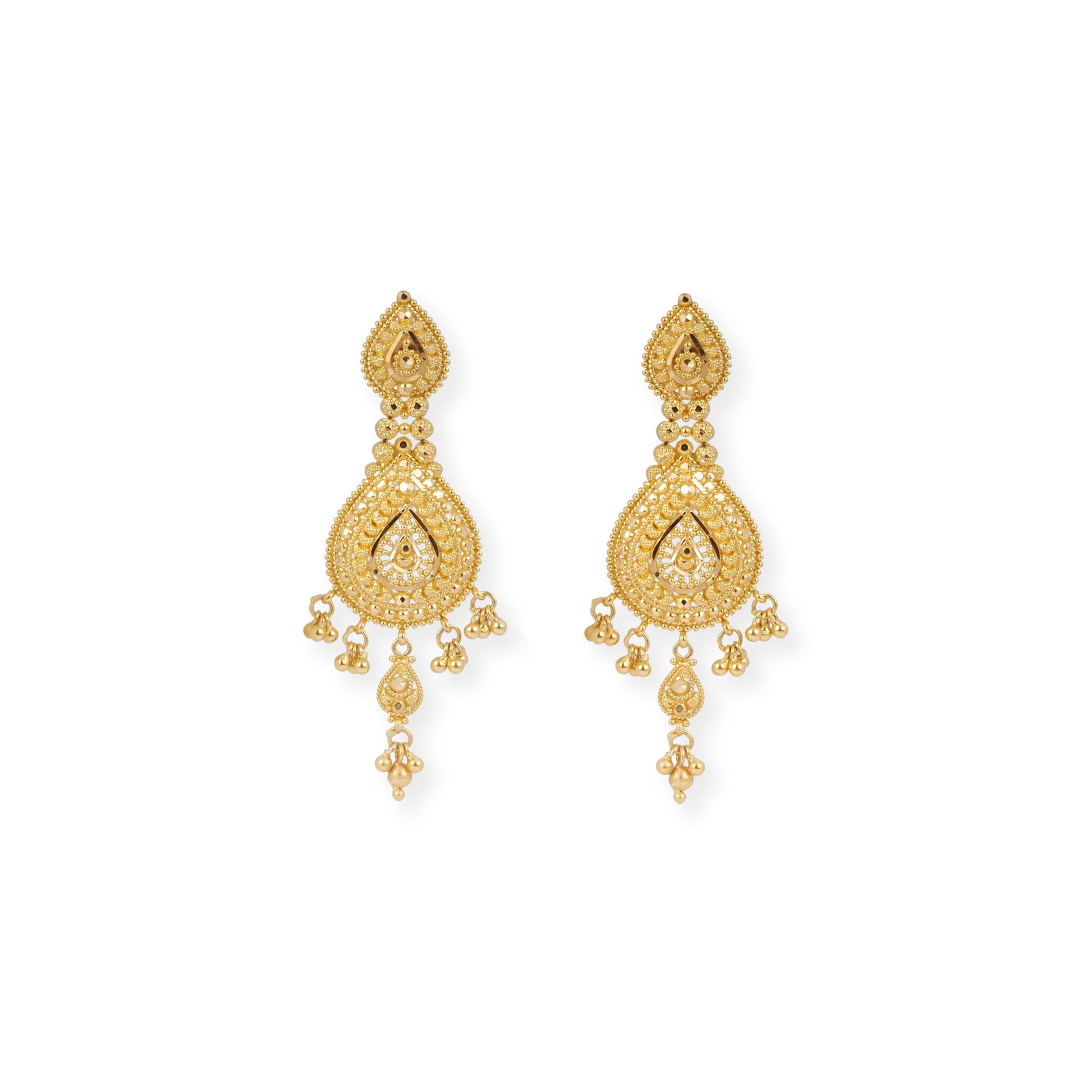 22ct Gold Long Haram Necklace & Earrings Set – Triple Layer Filigree Design