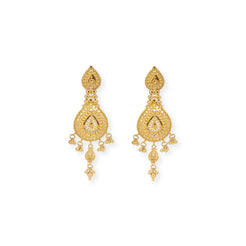 22ct Gold Long Haram Necklace & Earrings Set – Triple Layer Filigree Design