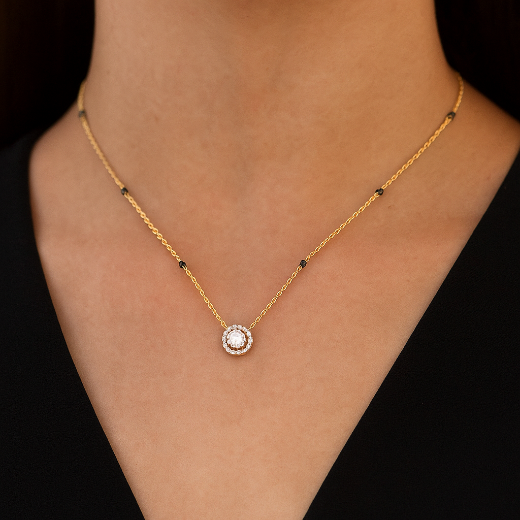 22ct Gold Mangalsutra with CZ Circle Pendant & Rounded Trigger Clasp