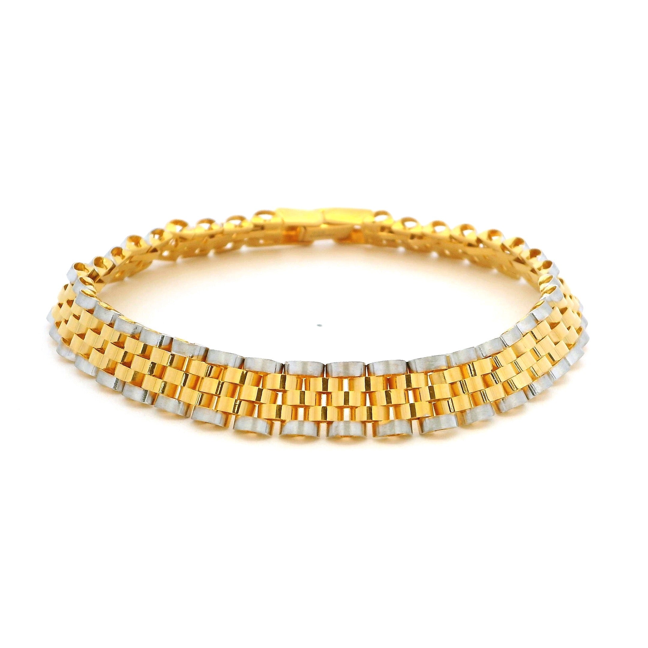 22ct Gold Men’s Link Bracelet with Rhodium Plating – Semi Hollow Design