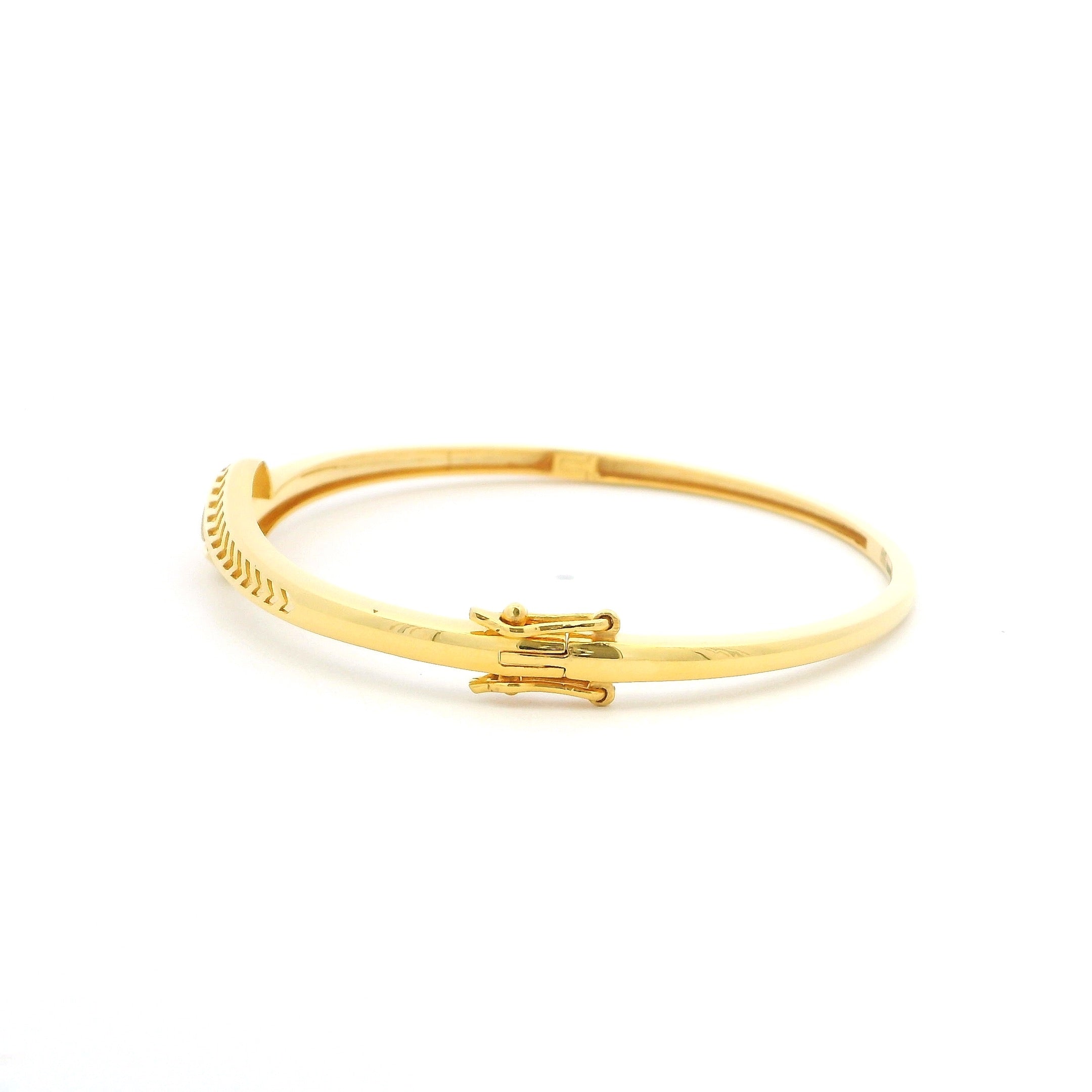 22ct Gold Minimal Leaf Motif Bangle with Figure of 8 Safety Clasp