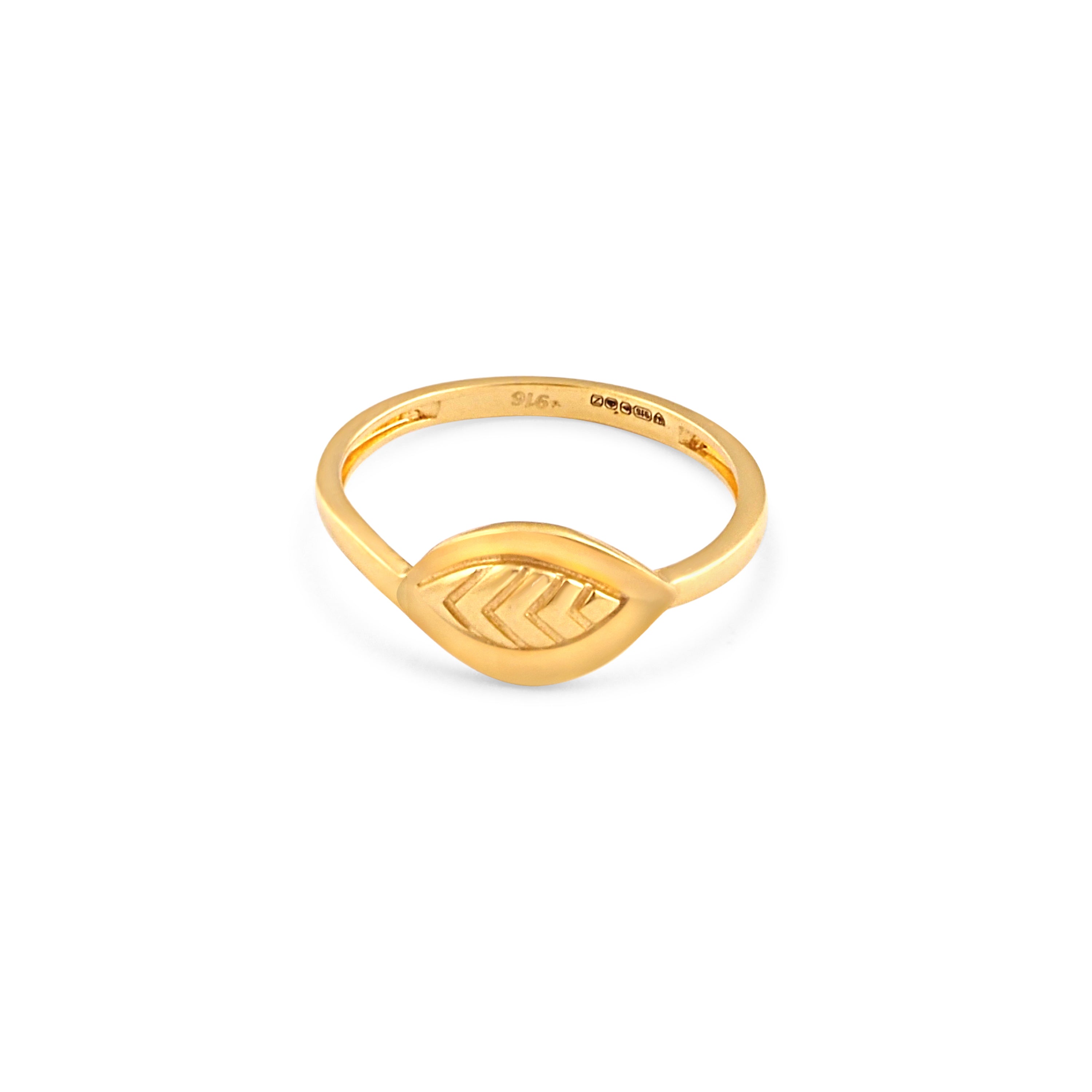 22ct Gold Minimalist Leaf Design Ring | Size M