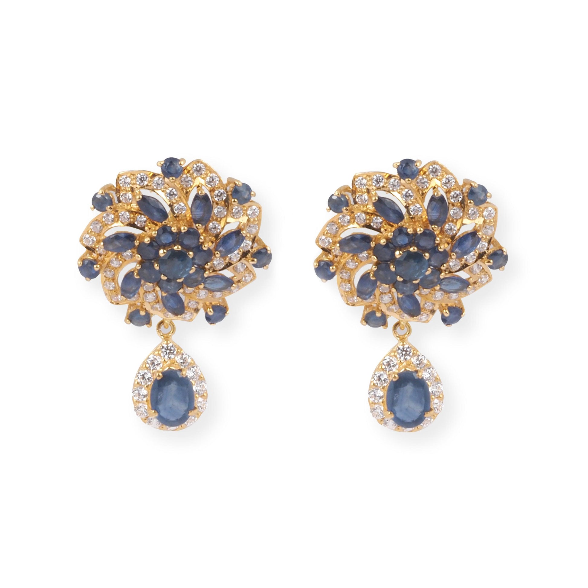 22ct Gold Multi-Strand Pearl Choker Necklace with Blue & White Cubic Ziconia Accents