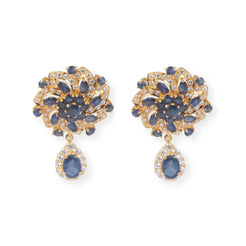 22ct Gold Multi-Strand Pearl Choker Necklace with Blue & White Cubic Ziconia Accents