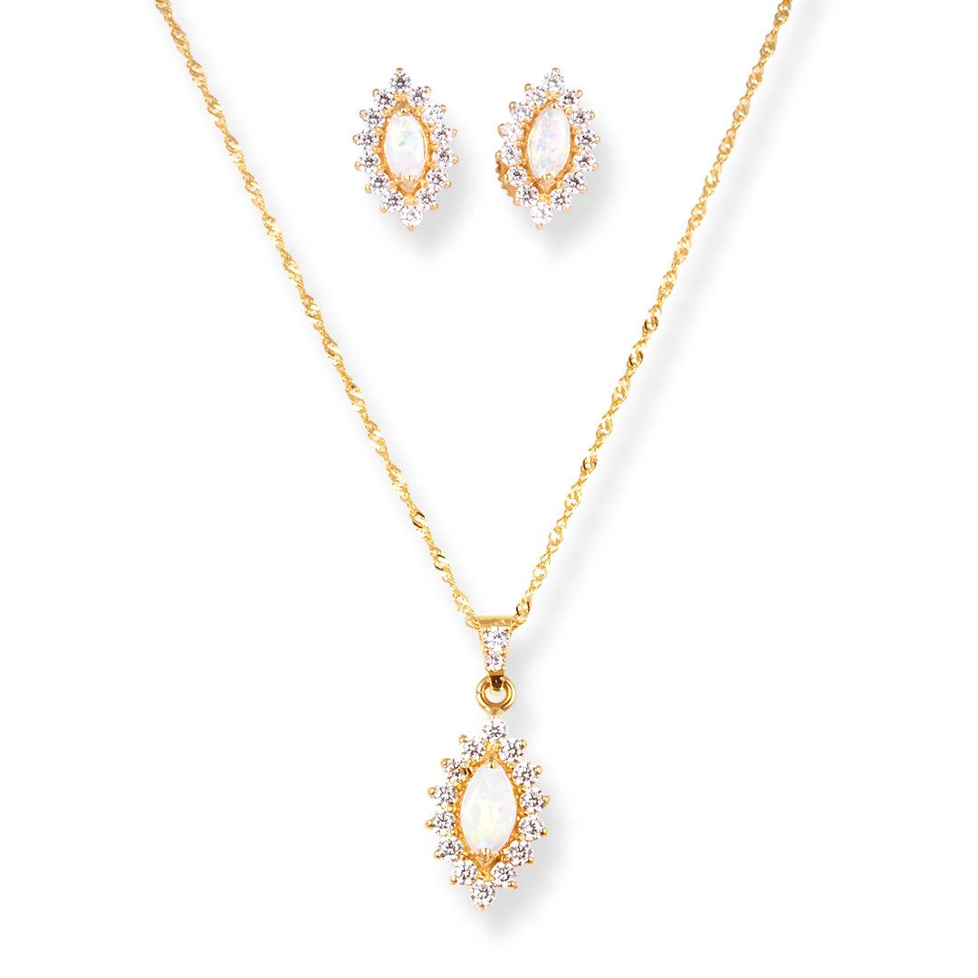 22ct Gold Opal Pendant & Earrings Set with Cubic Zirconia Halo